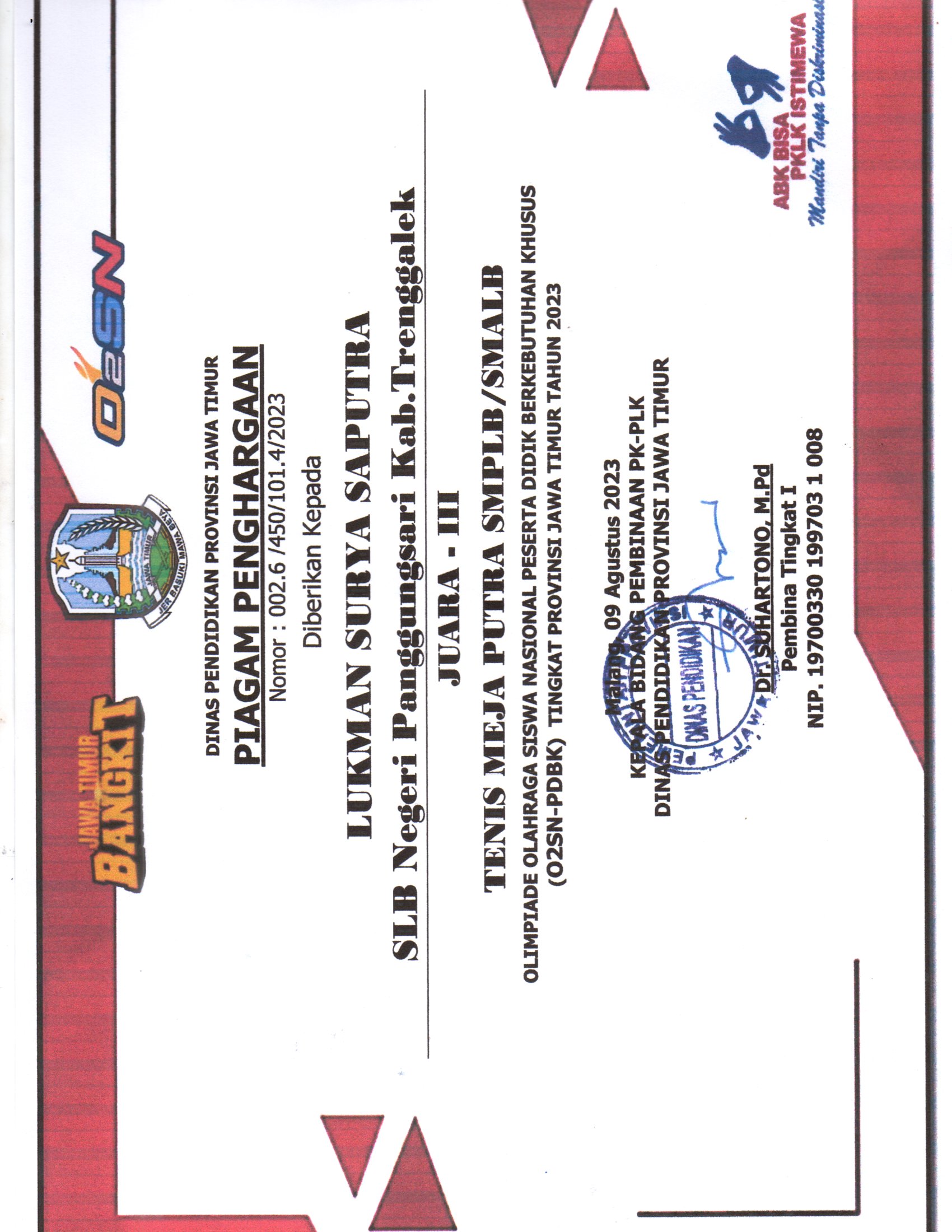 Lomba Tenis Meja Putra Tingkat SMPLB/SMALB (O2SN-PDBK)