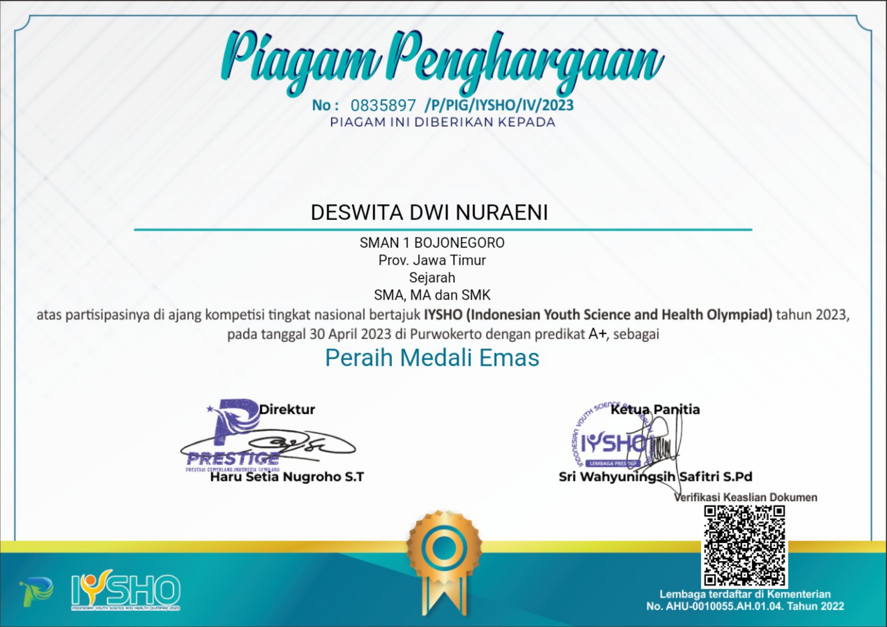 IYSHO (Indonesian Youth Science and Health Olympiad) tahun 2023 Bidang Sejarah