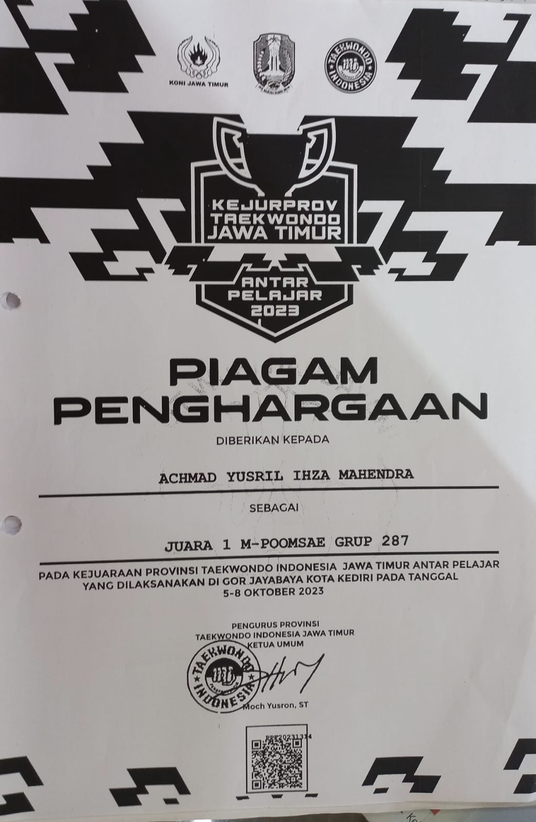 M-POOMSAE GRUP 287 Kejuaraan Provinsi Taekwondo Indonesia Jawa Timur Tahun 2023