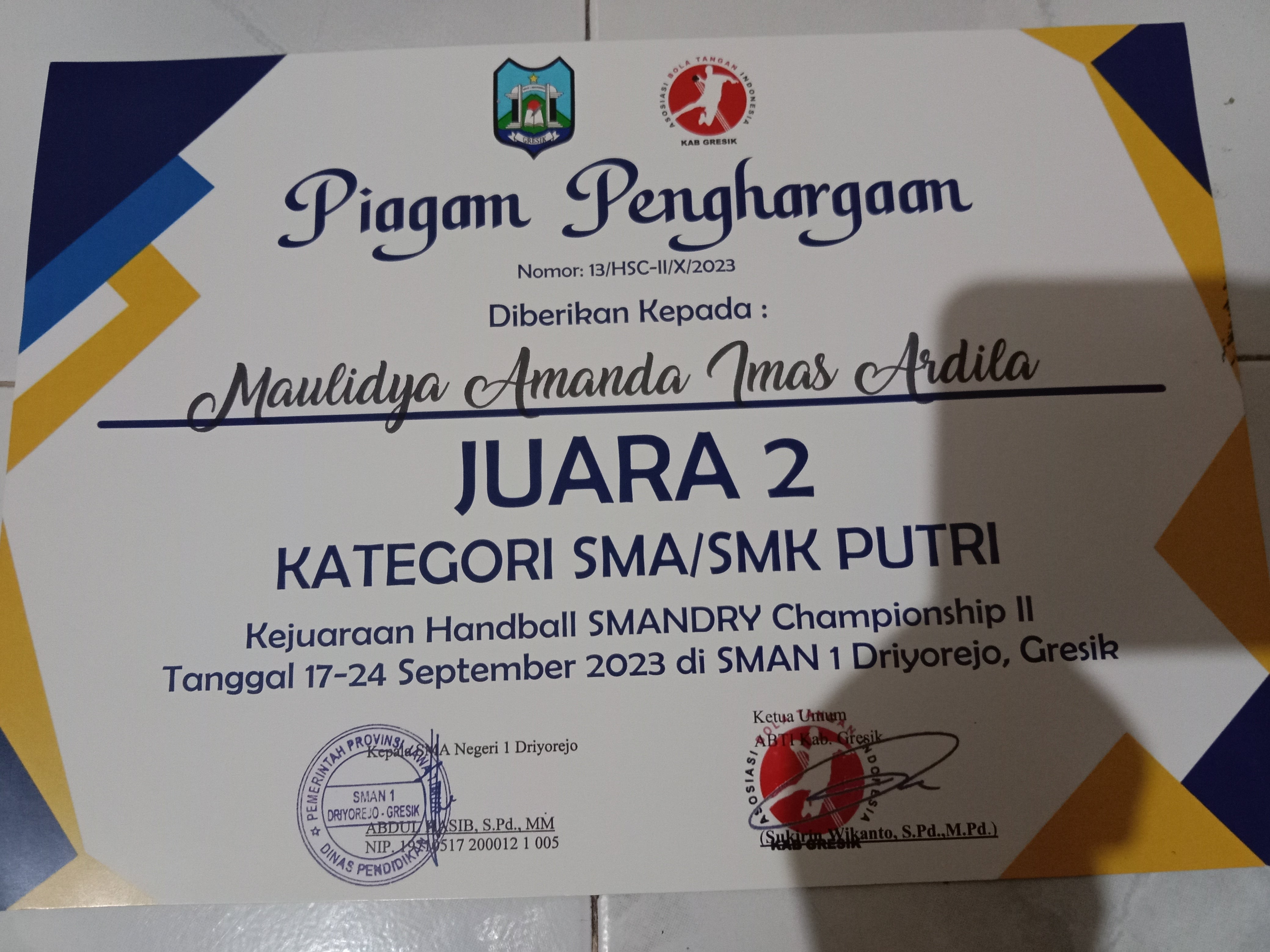 JUARA 2 HANDSBALL PUTRI SMANDRY CHAMPIONSHIP 2023