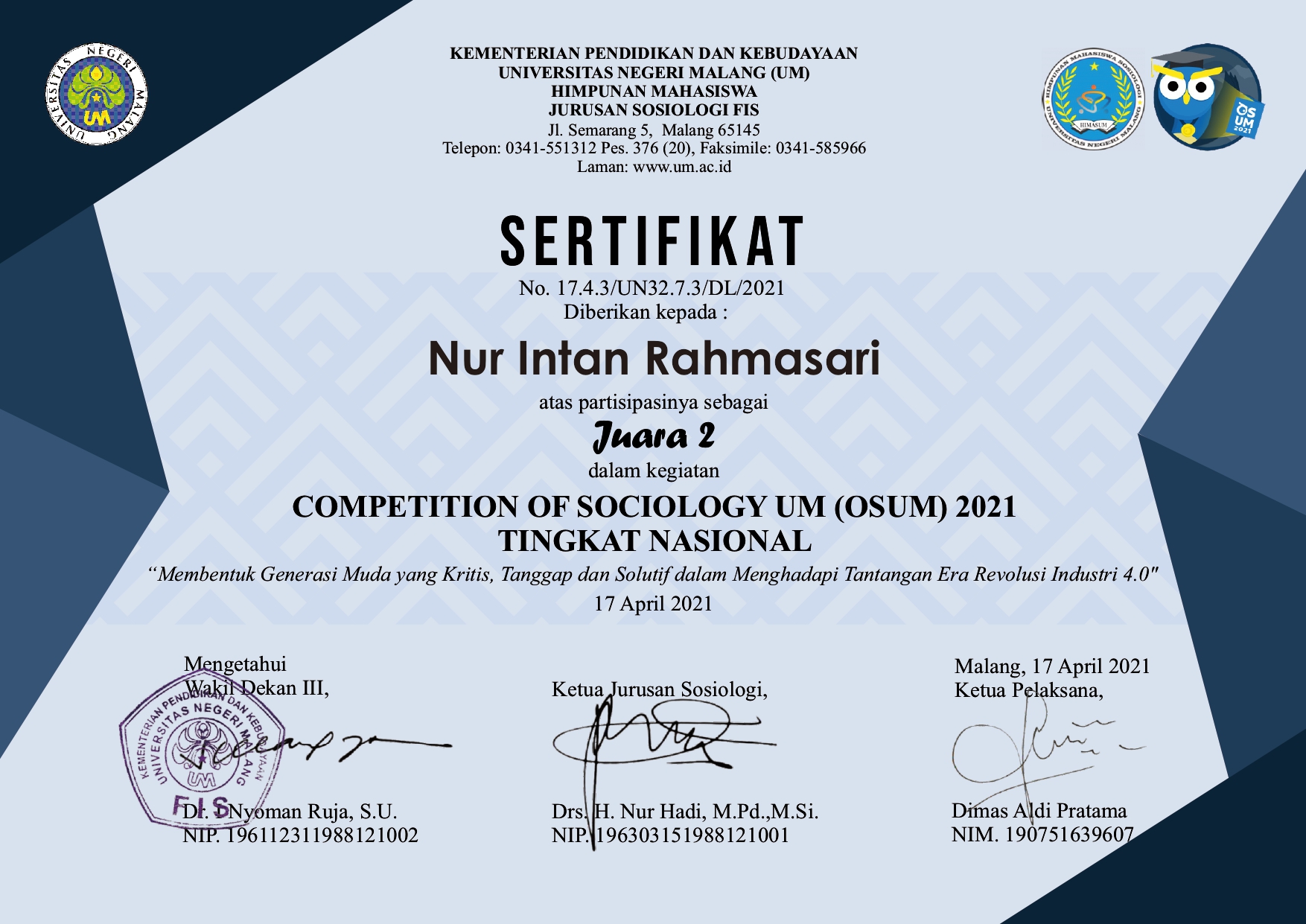 Competition Of UM (OSUM) 2021 Tingkat Nasional