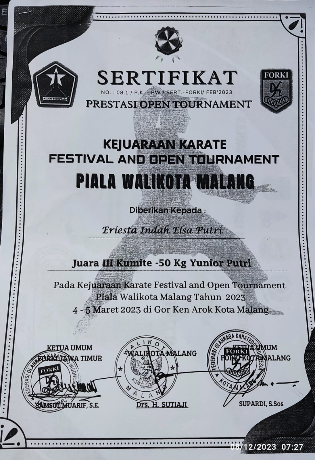 KEJUARAAN KARATE FASTIVAL AND OPEN TURNAMENT PIALA WALIKOTA MALANG