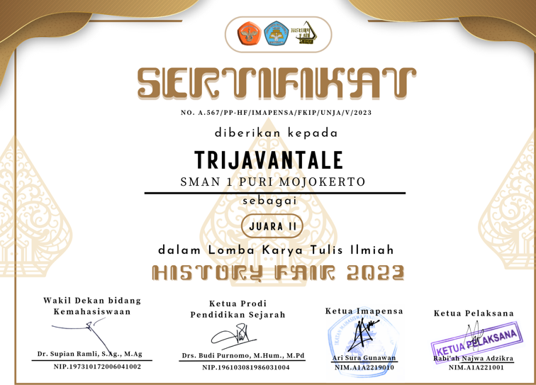 LOMBA KARYA ILMIAH HISTORY FAIR 2023 (TIM TRIJAVANTALE)