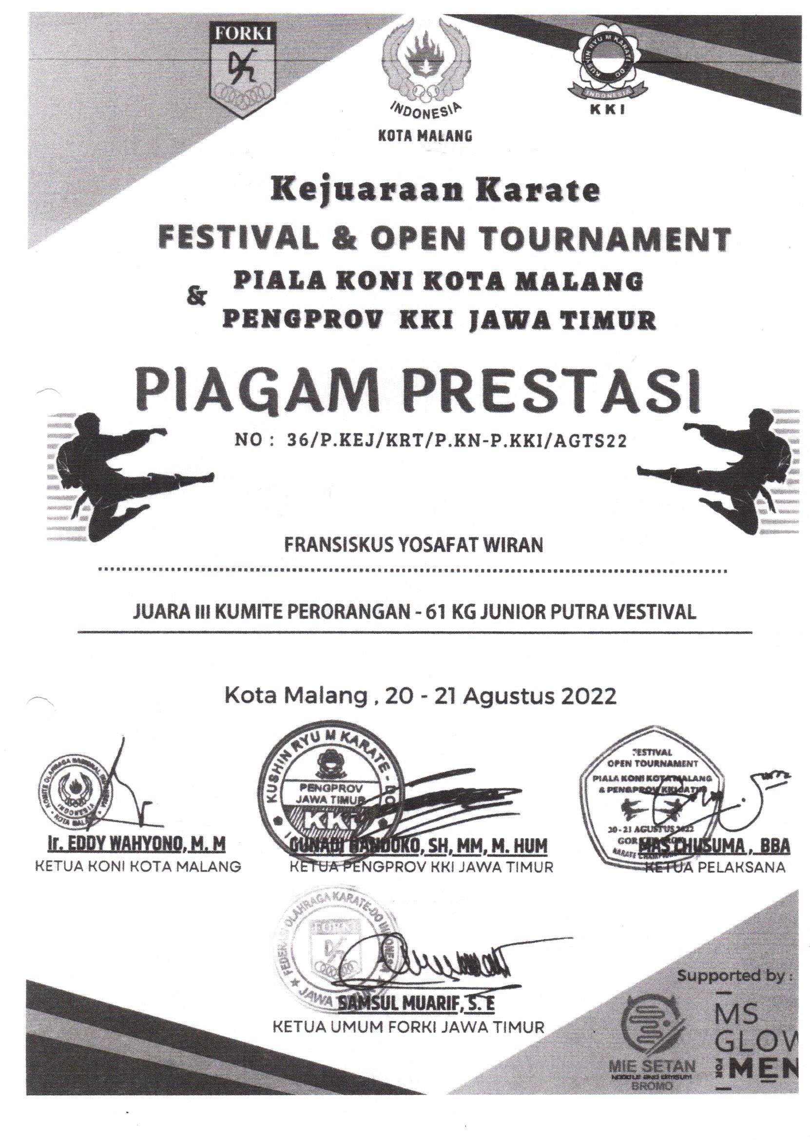 KUMITE PERORANGAN -61 KG JUNIOR PUTRA VESTIVAL