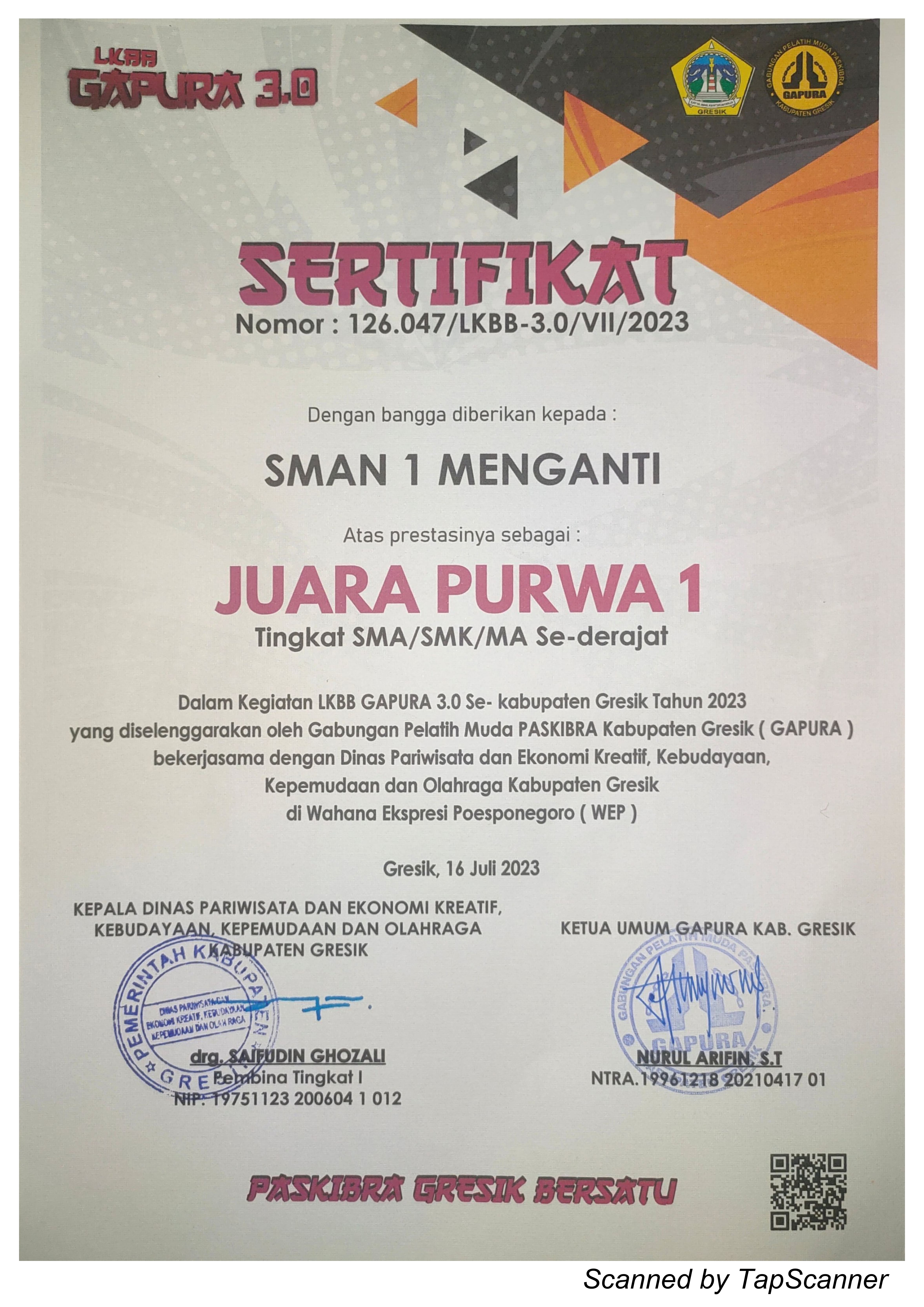 JUARA 1 PURWA EVENT GAPURA 3 TINGKAT KABUPATEN GRESIK