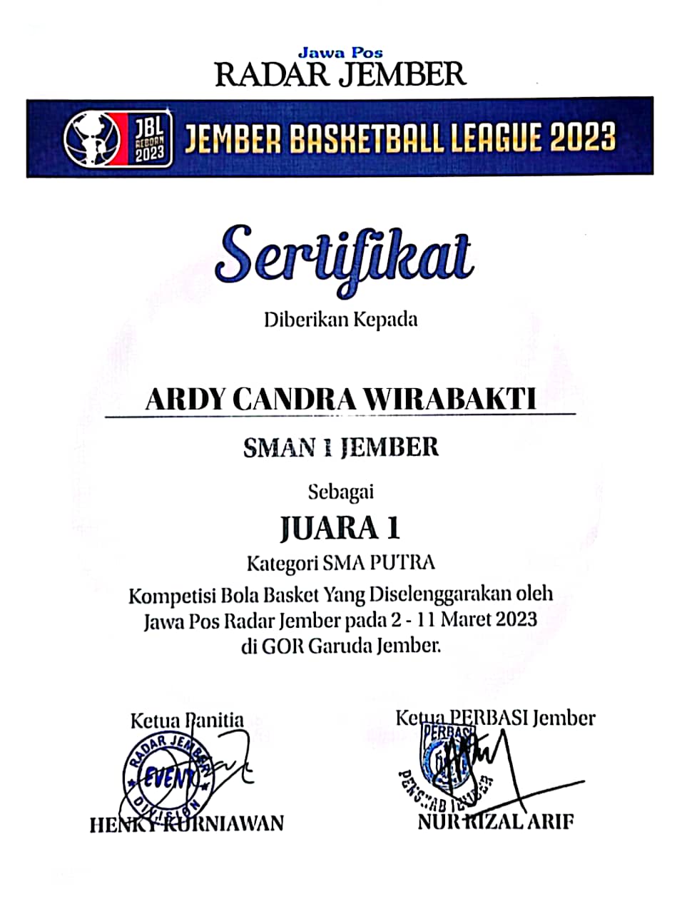 Jember Basketball League 2023 (Kategori SMA Putra)