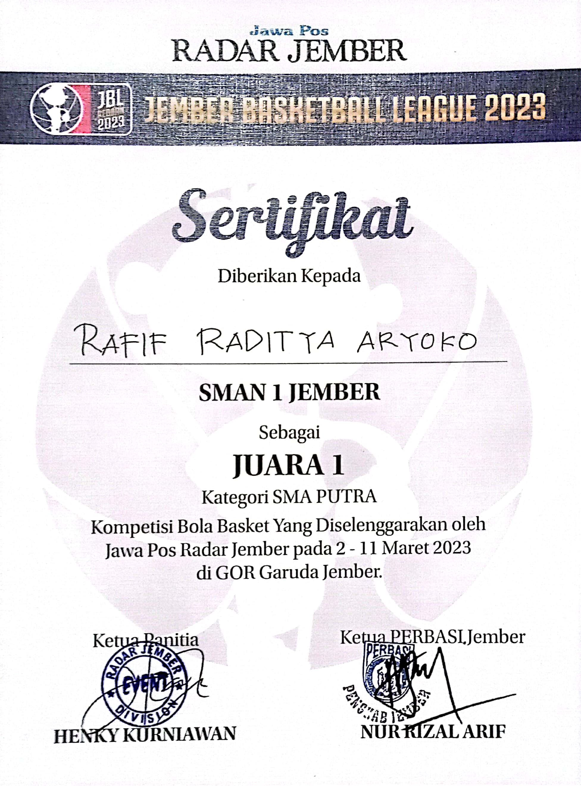 Jember Basketball League 2023 (Kategori SMA Putra)