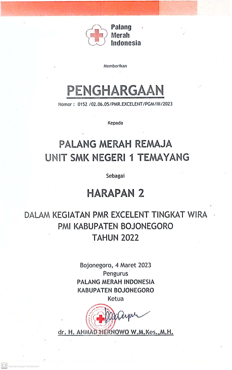 Kegiatan PMR EXCELENT Tingkat Wira PMI Kabupaten Bojonegoro