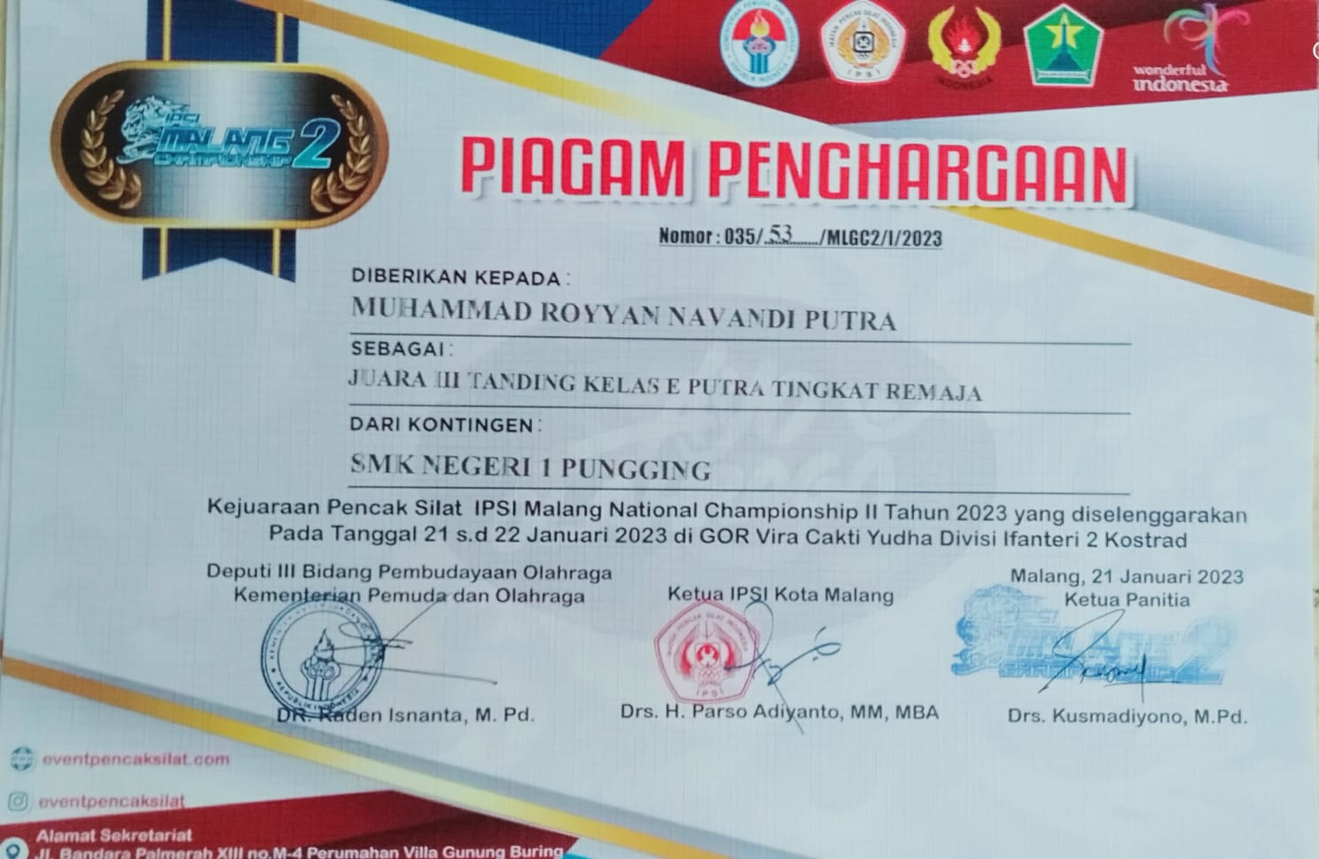 Kejuaraan Pencak Silat IPSI Malang National Championship II Tahun 2023