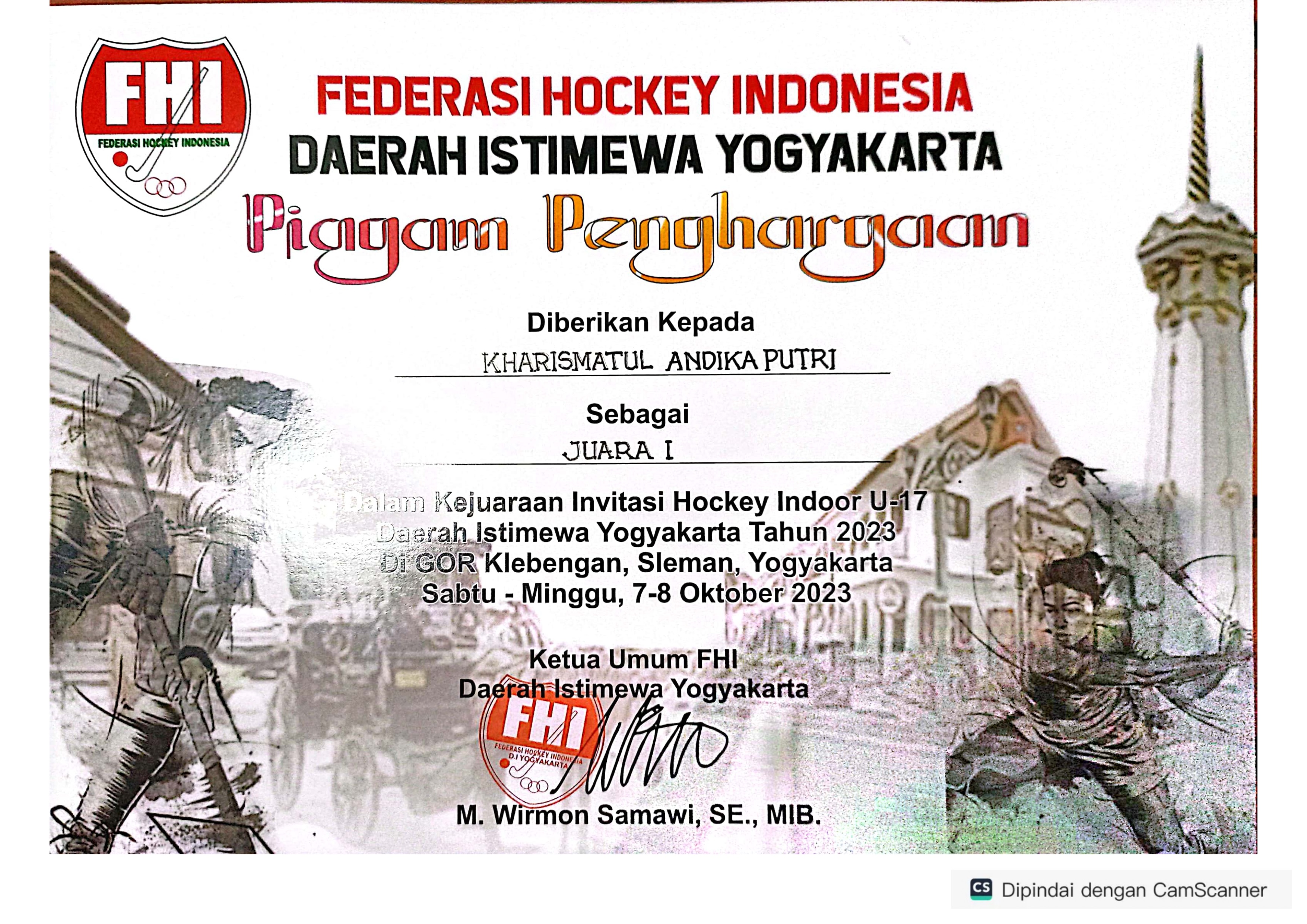 JUARA 1 KEJUARAAN INVITASI HOCKEY INDOOR U 17 DAERAH ISTIMEWA YOGYAKARTA