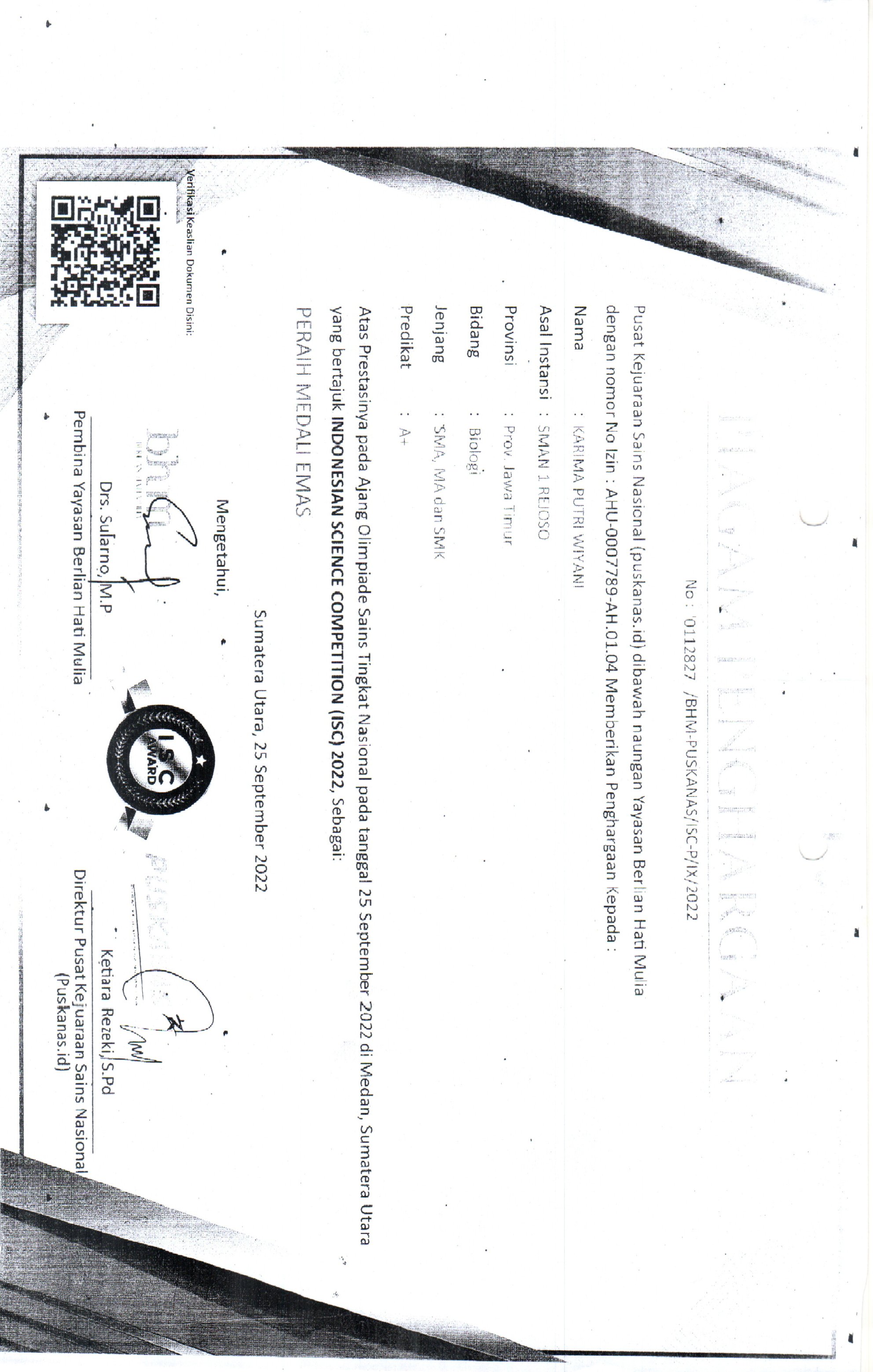 INDONESIA SCIENCE COMPETITION (ISC) 2022 BIDANG BIOLOGI