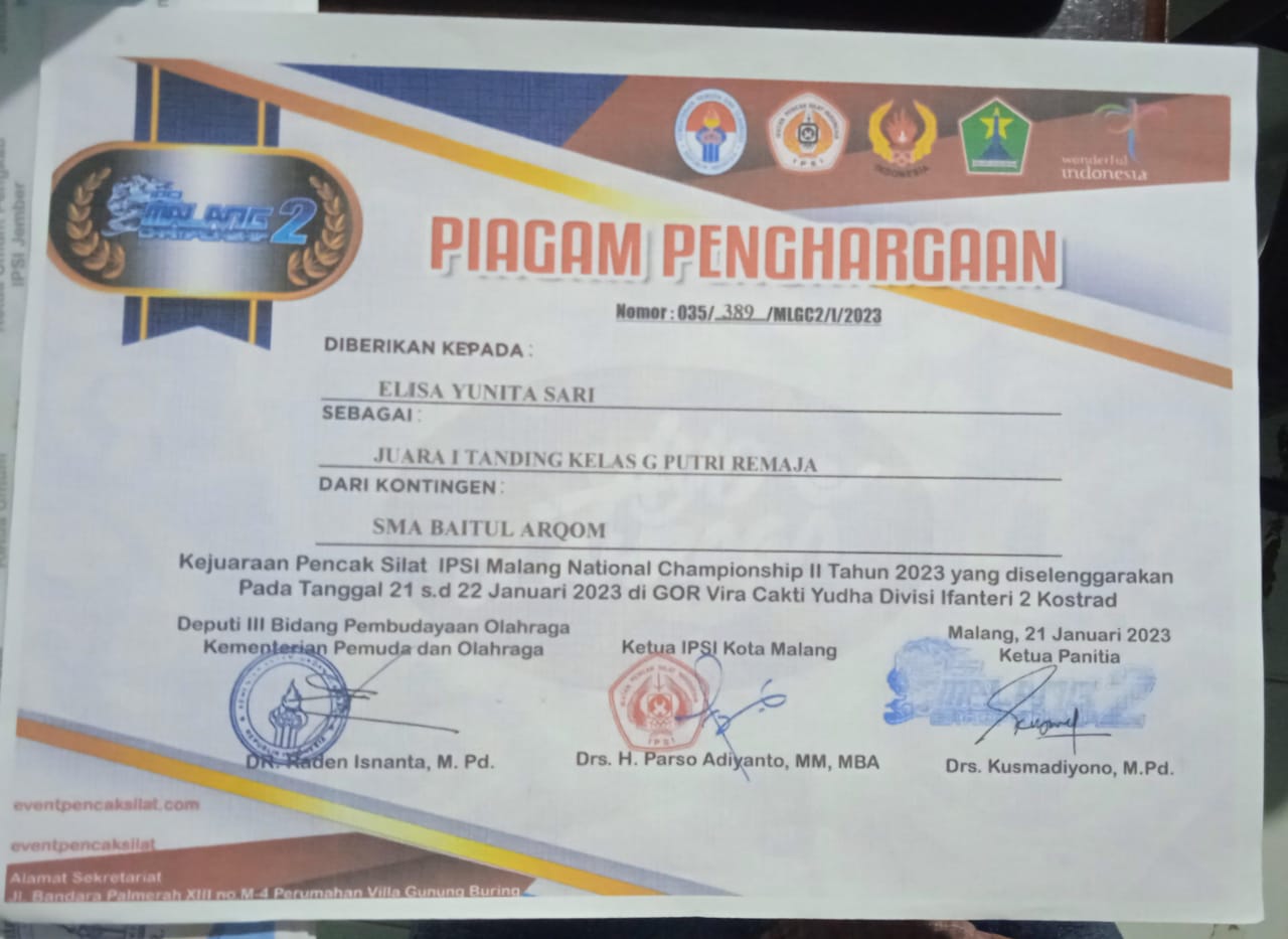 JUARA I TANDING KELAS G PUTRI REMAJA