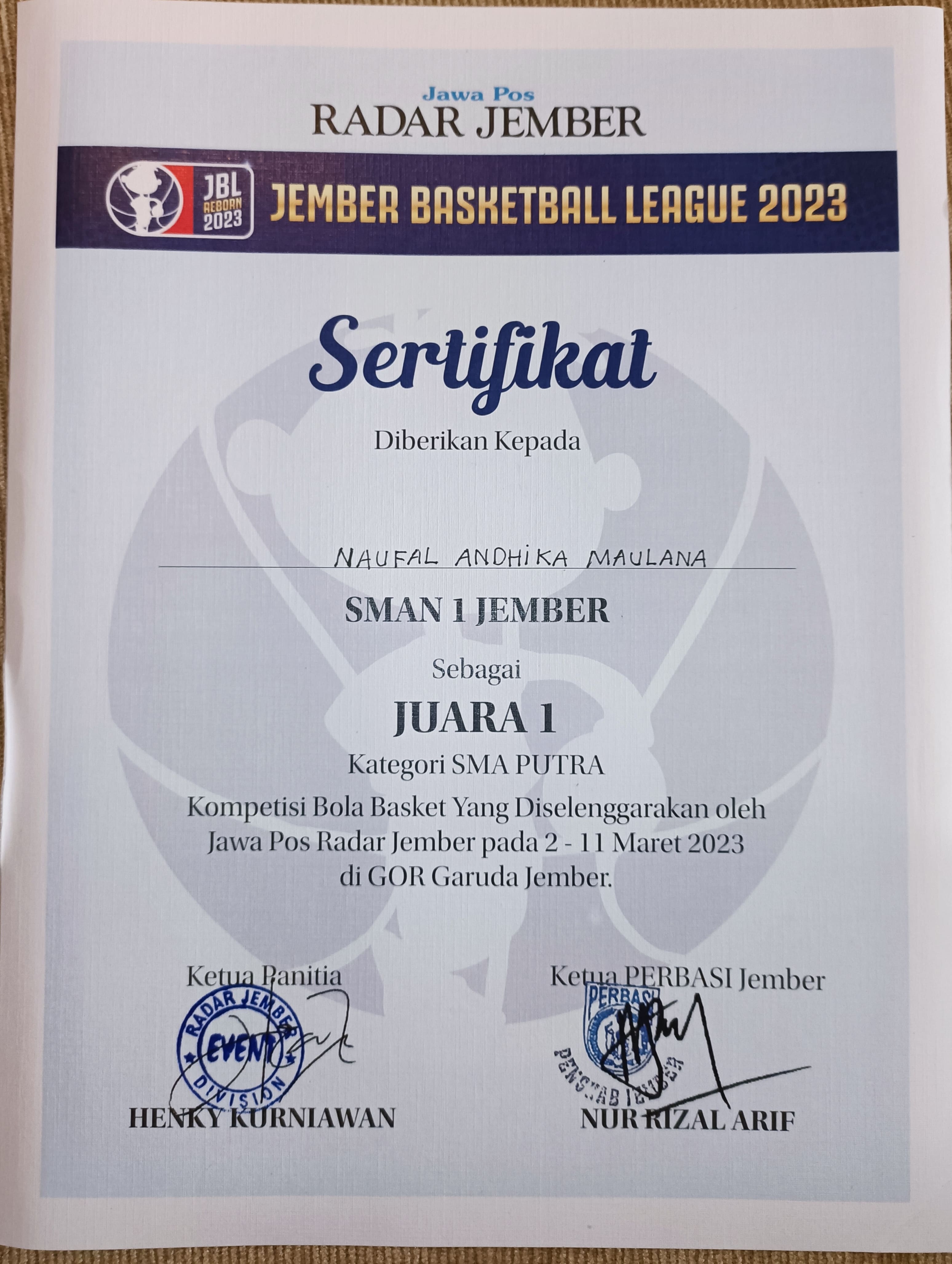 Jember Basketball League 2023 (Kategori SMA Putra)