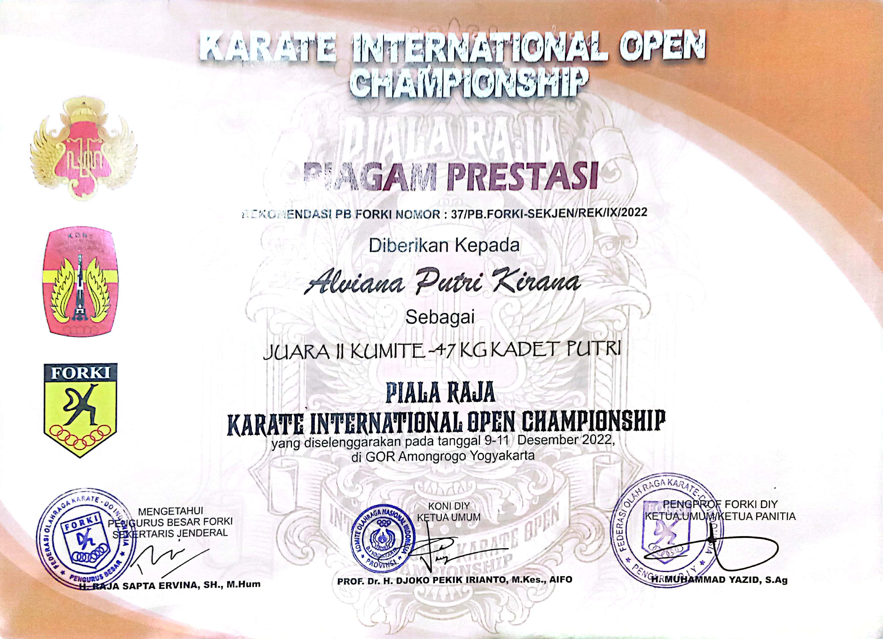 Kumite -47 Kg Kadet Putri Piala Raja Karate Internasional Open Champions