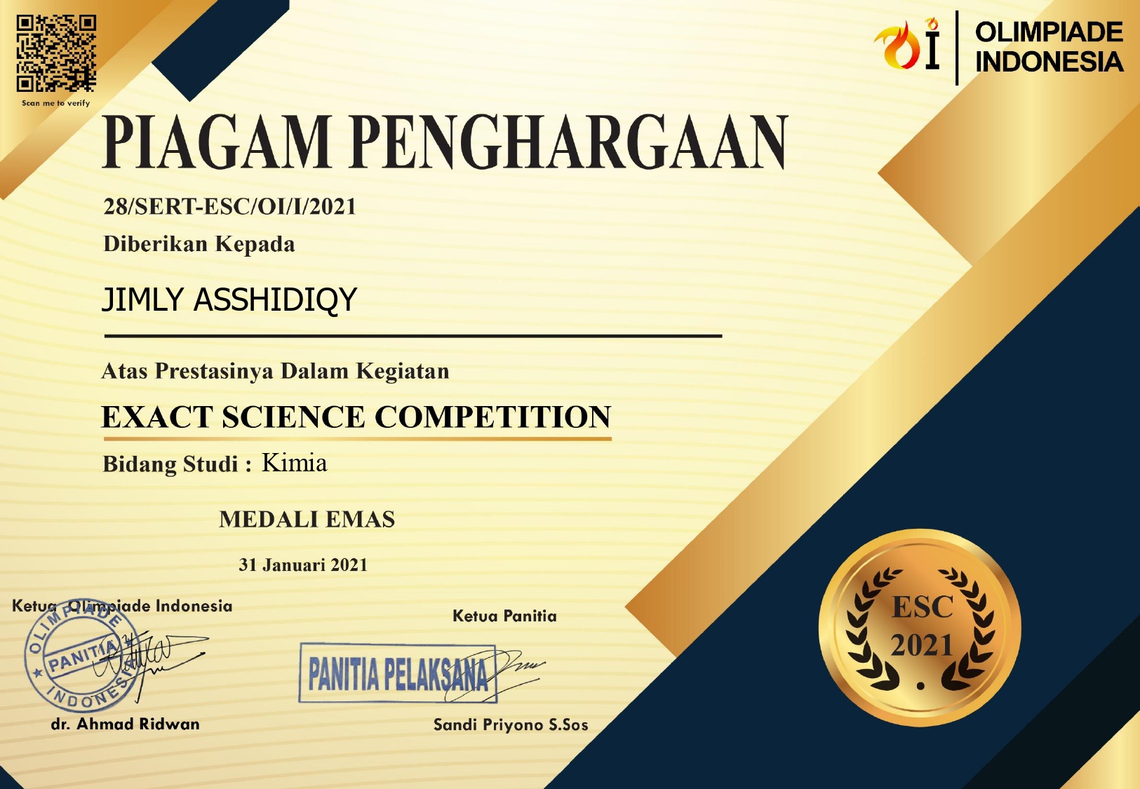 JUARA 1 DALAM KEGIATAN EXCACT SCIENCE COMPETITION