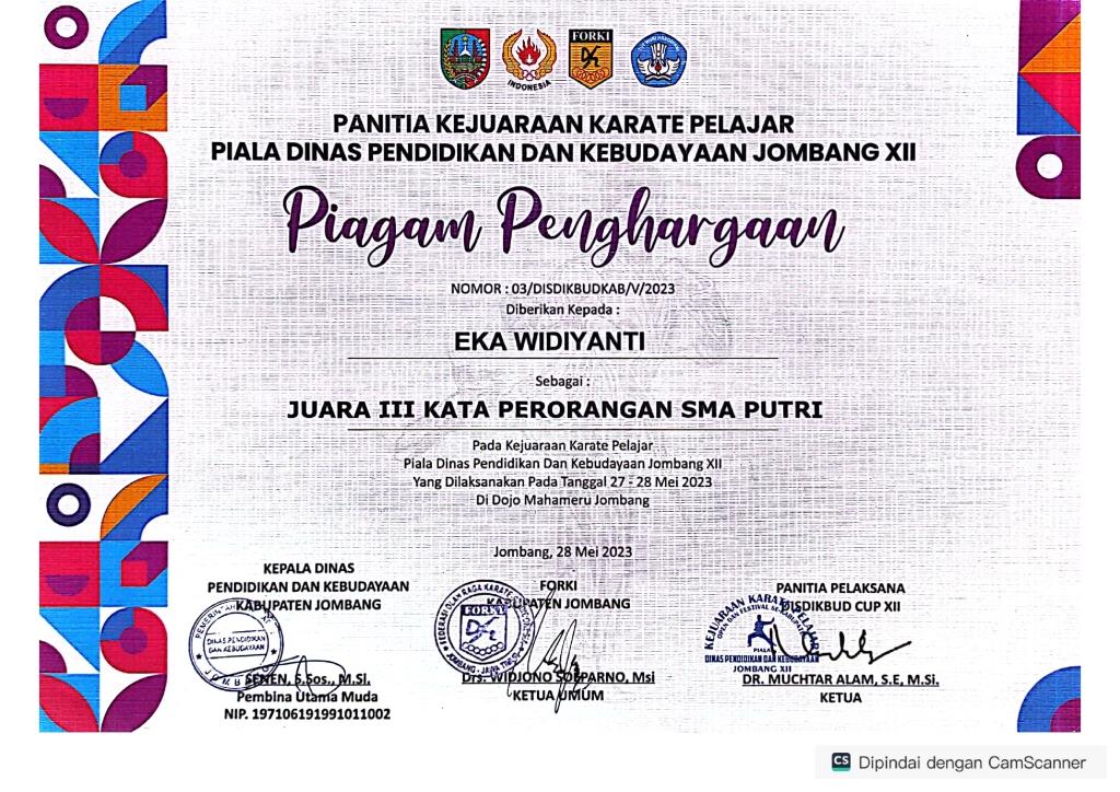 Kejuaraan Karate Pelajar Piala Dinas pendidikan dan Kebudayaan Jombang XII - Kata Perorangan SMAs Putri