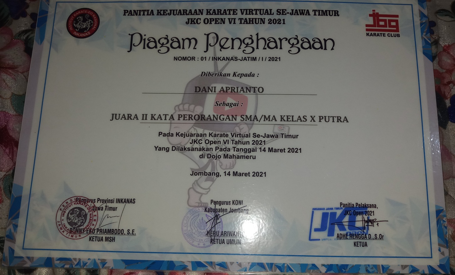 JUARA 2 KATA PERORANGAN KEJUARAAN KARATE JKC OPEN VI