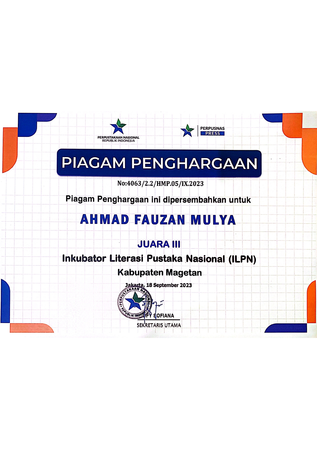 KOMPETISI PENULISAN INKUBATOR LITERASI PUSTAKA NASIONAL LOKUS TK. KABUPATEN