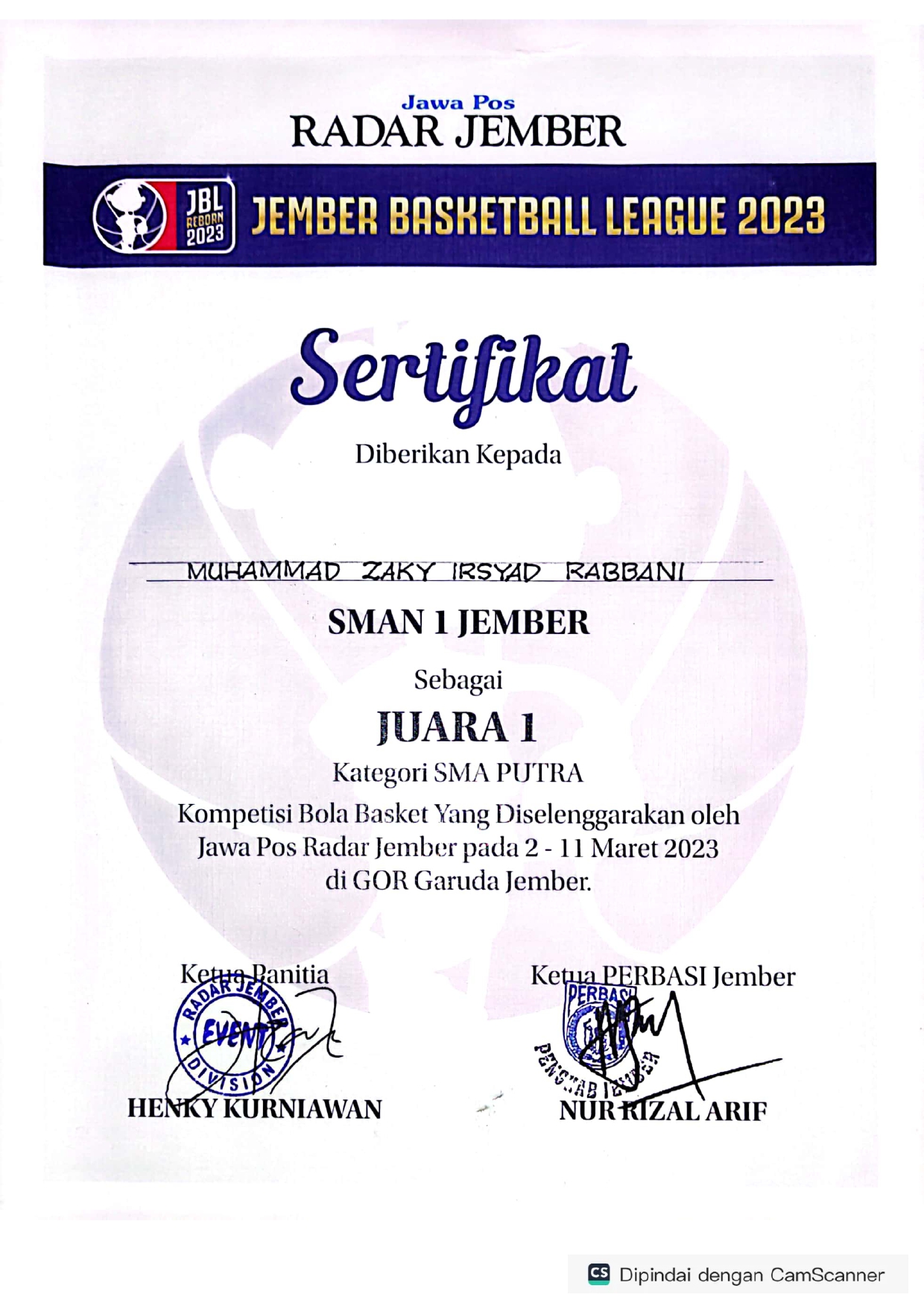 Jember Basketball League 2023 (Kategori SMA Putra)