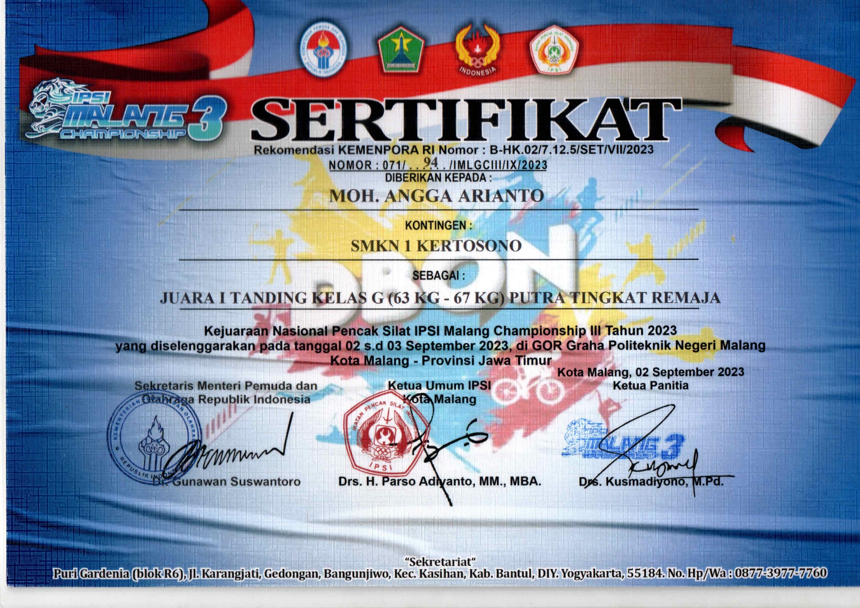 KEJUARAAN NASIONAL PENCAK SILAT IPSI MALANG CAMPIONSHIP III