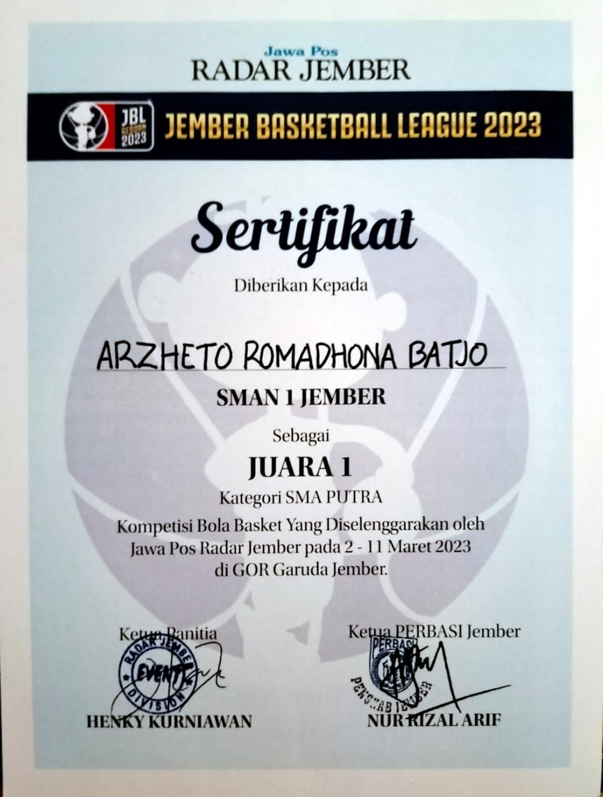 Jember Basketball League 2023 (Kategori SMA Putra)