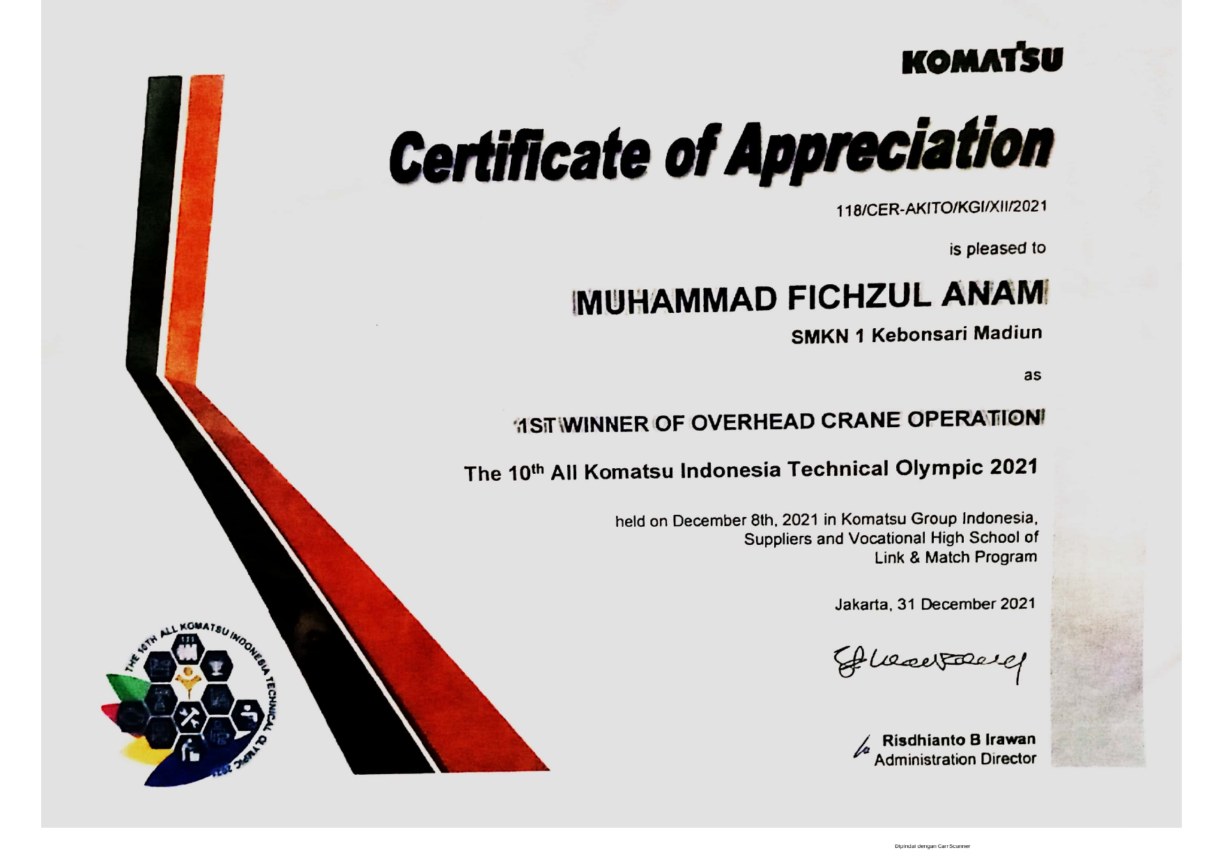 Lomba AKITO 2021 Bidang Overhead Crane Operation