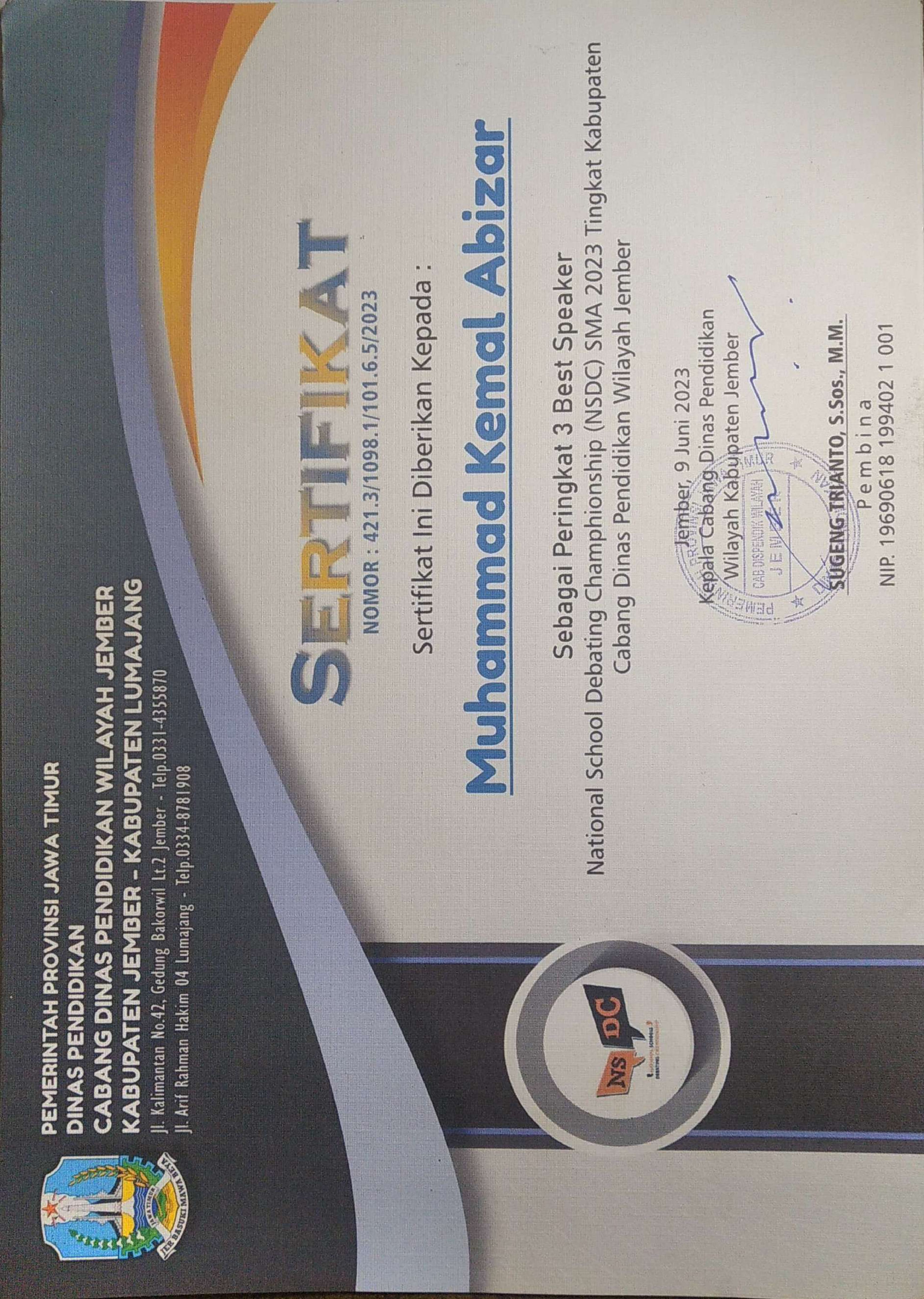 National School Debating Championship (NSDC) SMA 2023 – Best Speaker