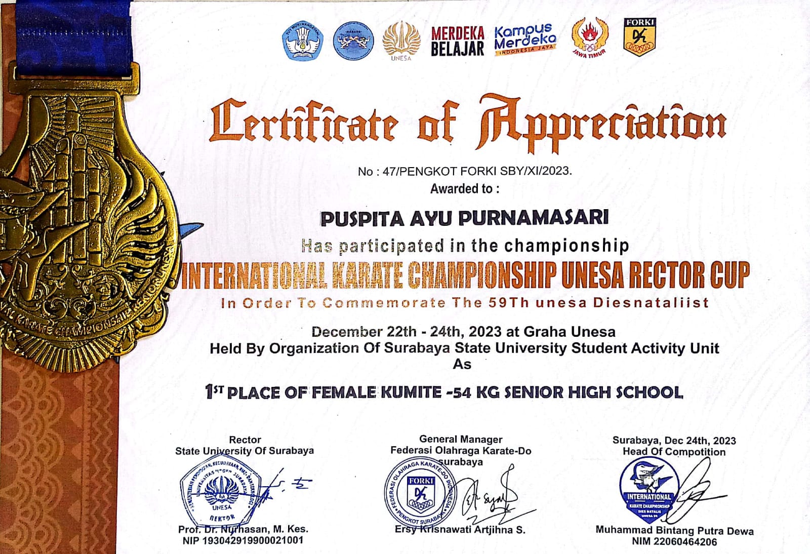 INTERNASIONAL KARATE CHAMPIONSHIP UNESA RECTOR CUP