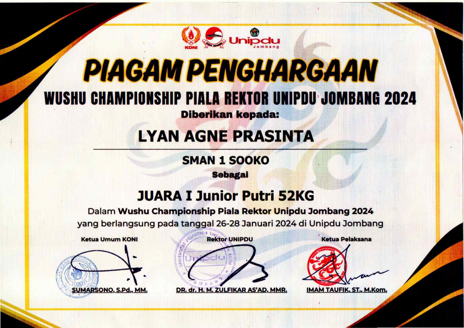 WUSHU CHAMPIONSHIP PIALA REKTOR UNIPDU JOMBANG 2024 KATEGORI  JUNIOR PUTRI 52KG