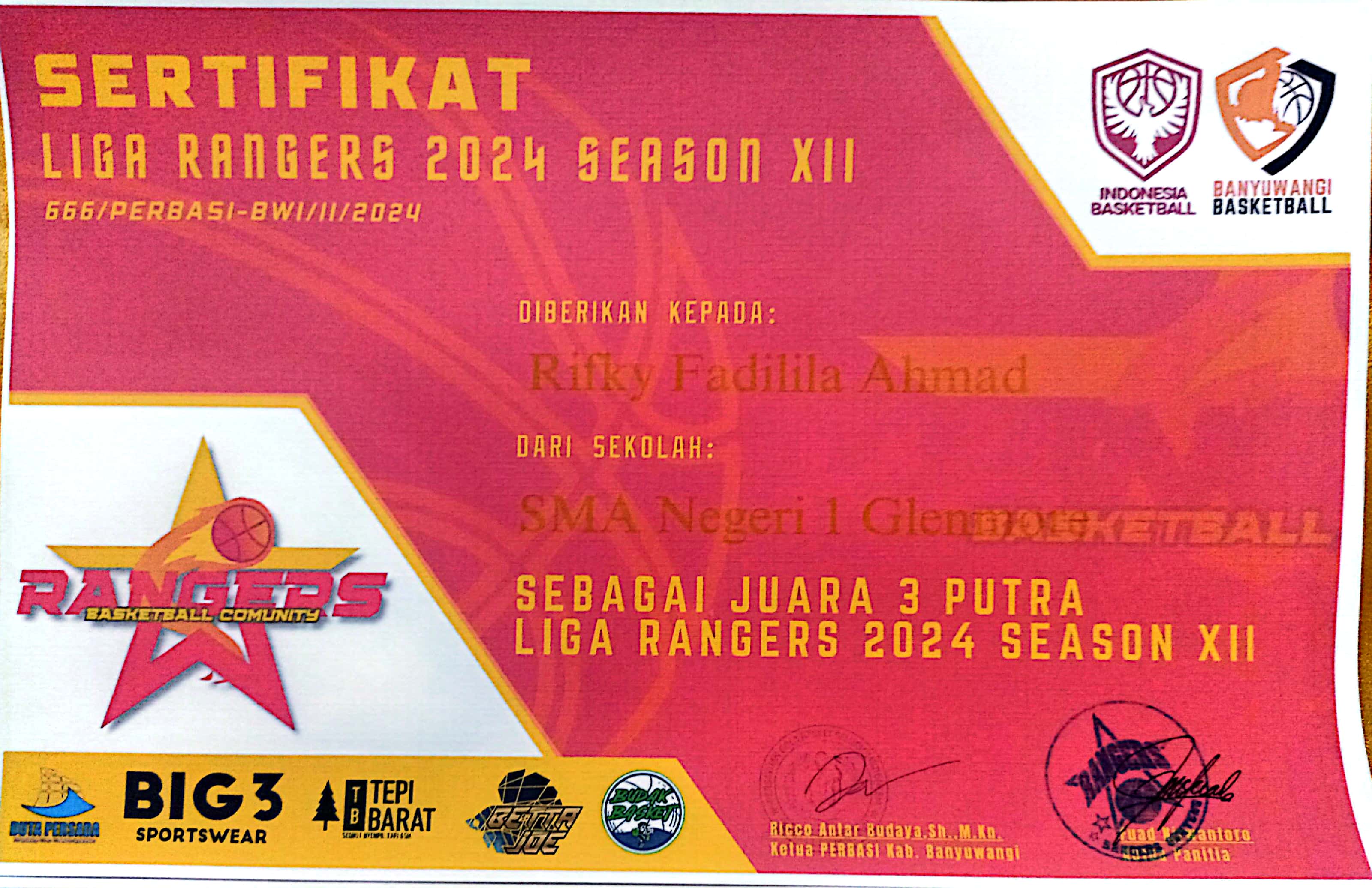 Juara Tiga Putra Liga Ranger 2024 Season XII