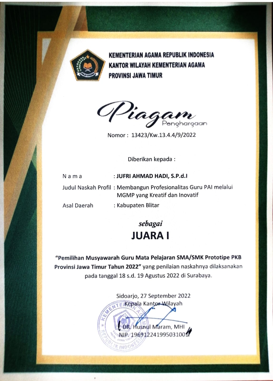 Lomba Penulisan Prototipe PKB dalam MGMP PAI SMA/SMK Jawa Timur