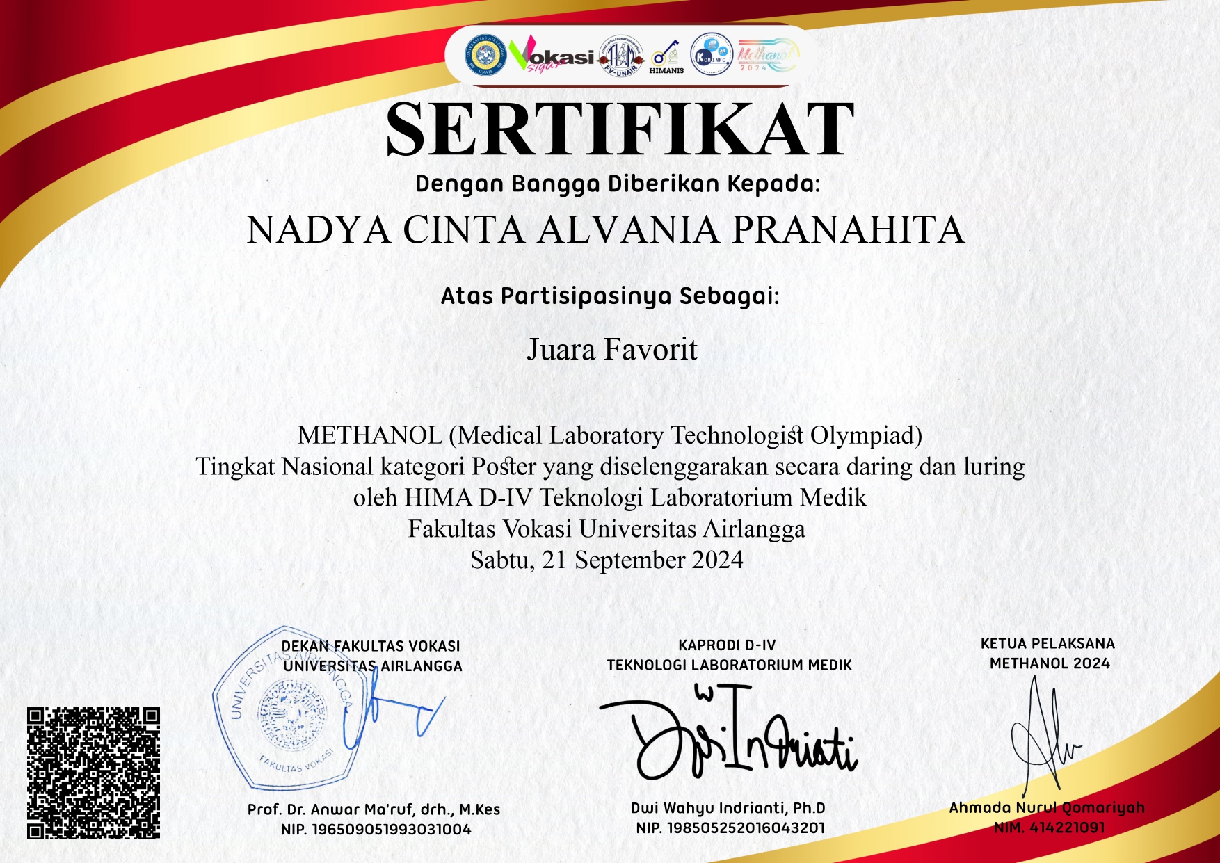 METHANOL(MEDICAL LABORATORY TECHNOLOGIST OLYMPIAD) TINGKAT NASIONAL KATEGORI POSTER