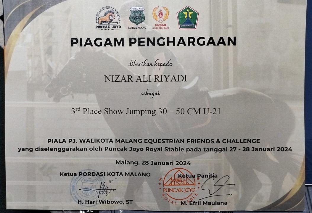 Kejuaraan Berkuda Place Show Jumping 30-50 cm U-21 Piala PJ Walikota Malang Equestrian Friends Challenge