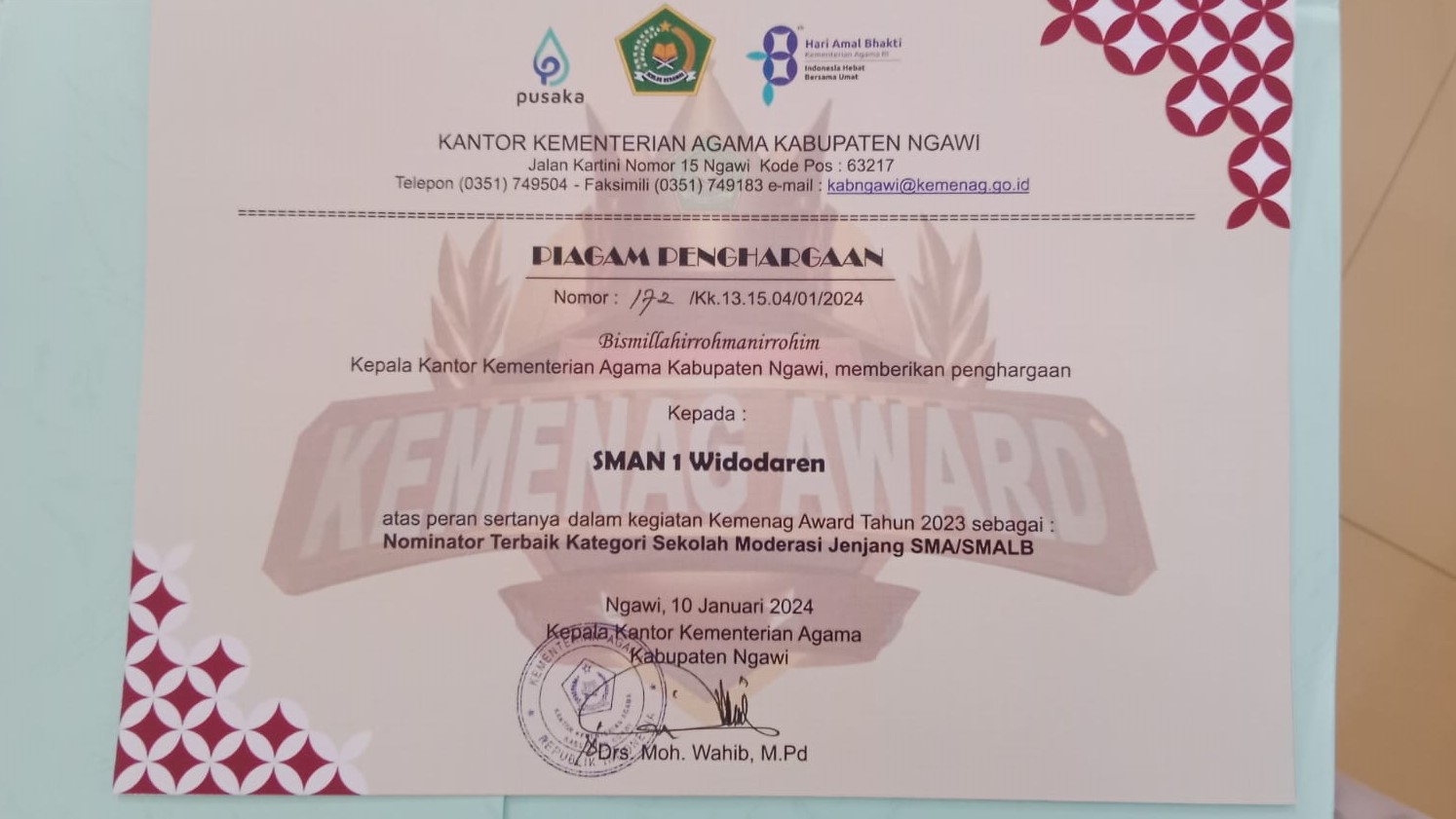 NOMINATOR TERBAIK KATEGORI SEKOLAH MODERASI JENJANG SMA/SMALB