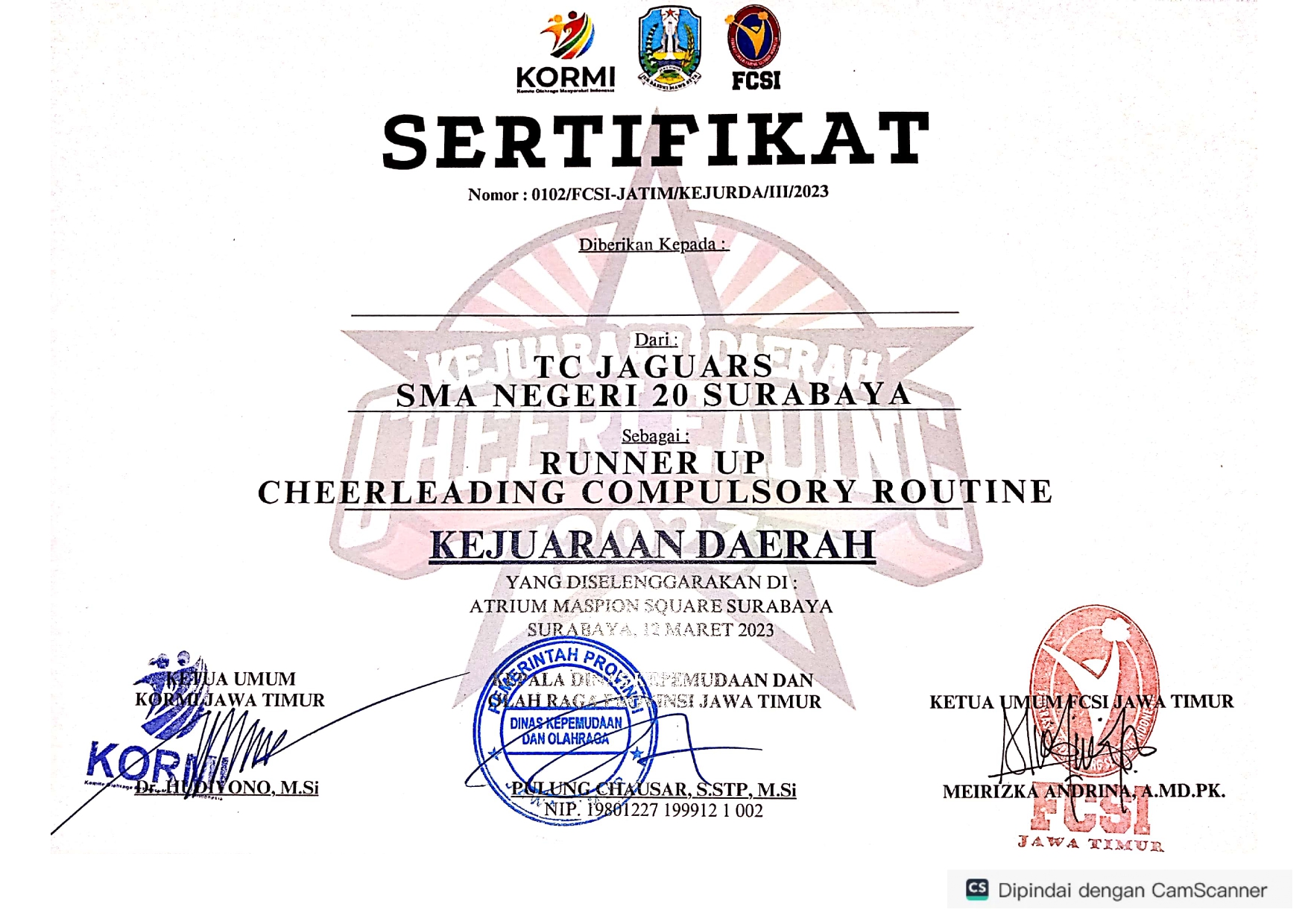 LOMBA CHEERLEADER, KEJUARAAN DAERAH, CHEERLEADING SENIOR HIGH SCHOOL JUNIOR, TAHUN 2023