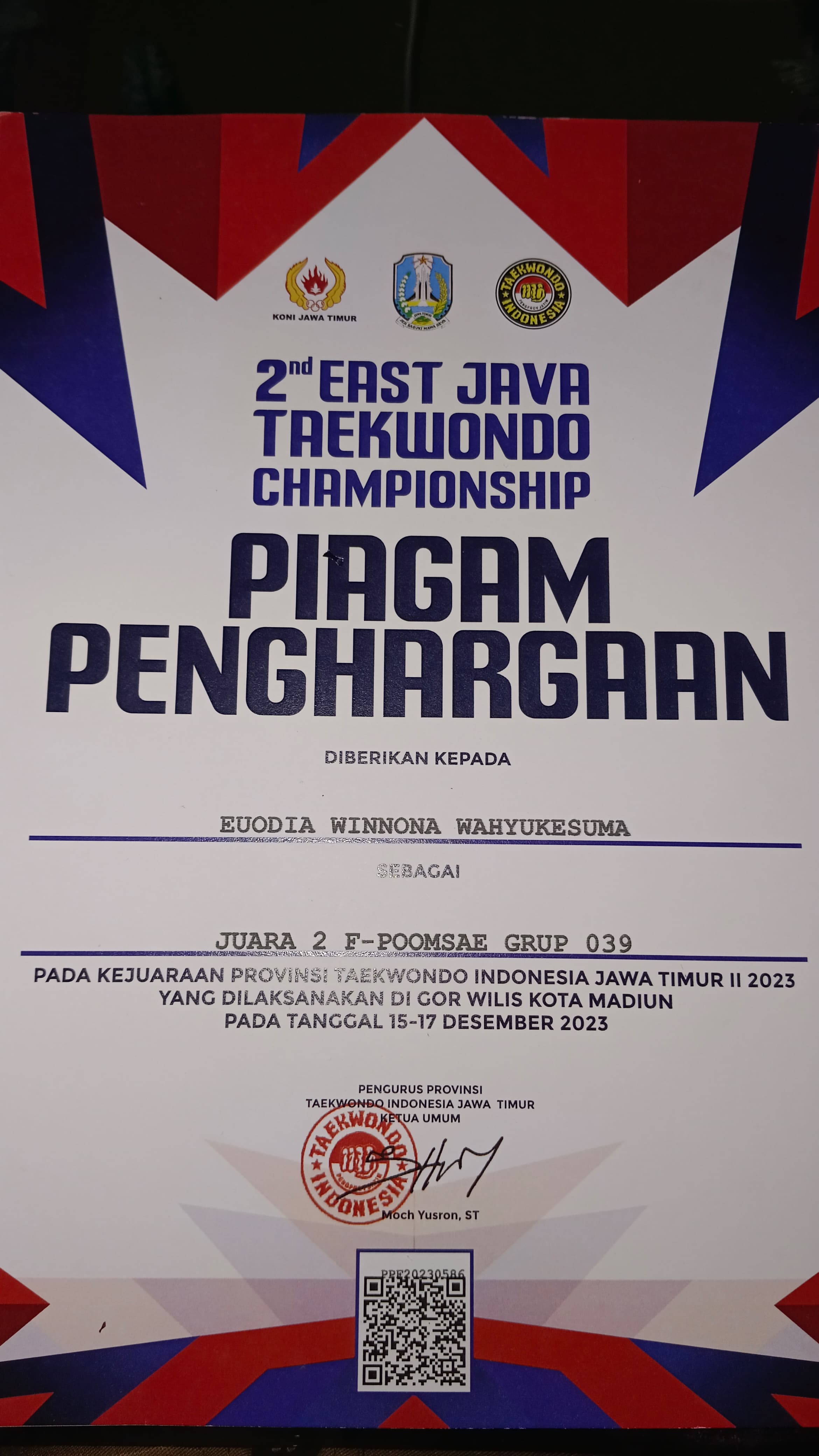 JUARA 2 PADA KEJUARAAB PROVINSI TAEKWONDO INDONESIA JAWA TIMUR II