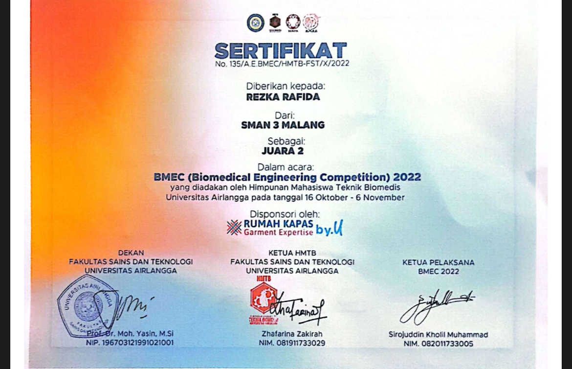 JUARA 2 Olimpiade Biomedical Engineering Competition (BMEC) Unair 2022