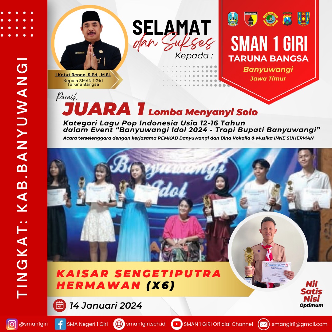 Lomba Menyanyi Solo Kategori Lagu Pop Usia 12-16 tahun dalam rangka Banyuwangi Idol 2024 Tropi Bupati Banyuwangi