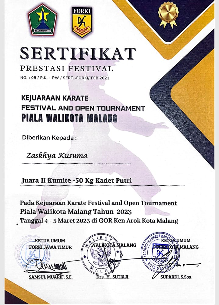 KEJUARAAN KARATE FESTIVAL AND OPEN TOURNAMENT PIALA WALIKOTA MALANG