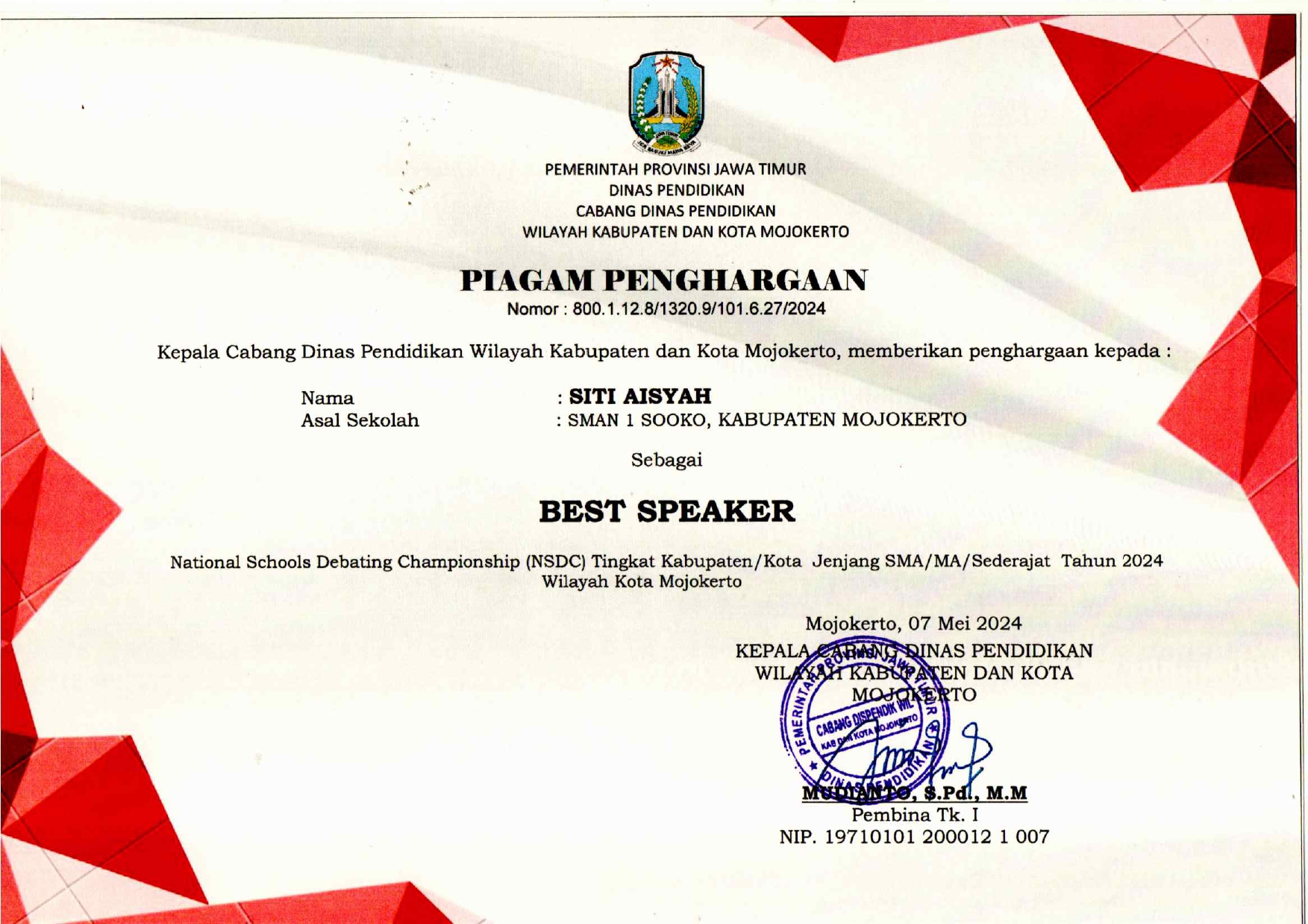 NASIONAL SCHOOLS DEBATING CHAMPIONSHIP (NSDC) TINGKAT KAB/KOTA JENJANG SMA/MA/SEDERAJAT TAHUN 2024 WILAYAH KOTA MOJOKERTO