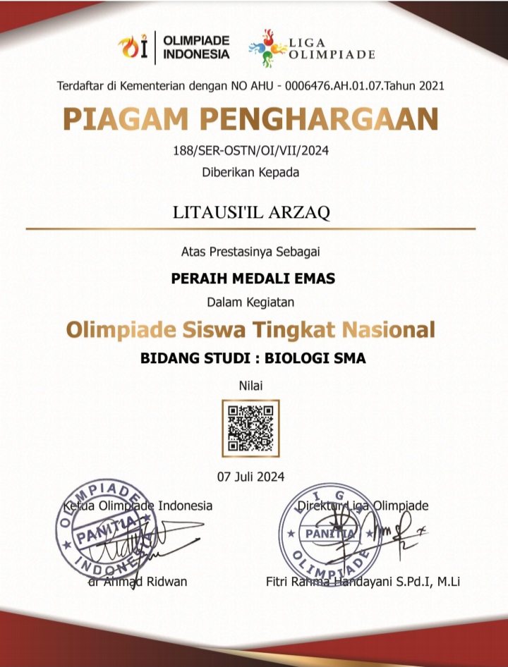 Juara 1 Olimpiade Biologi Tingkat Nasional