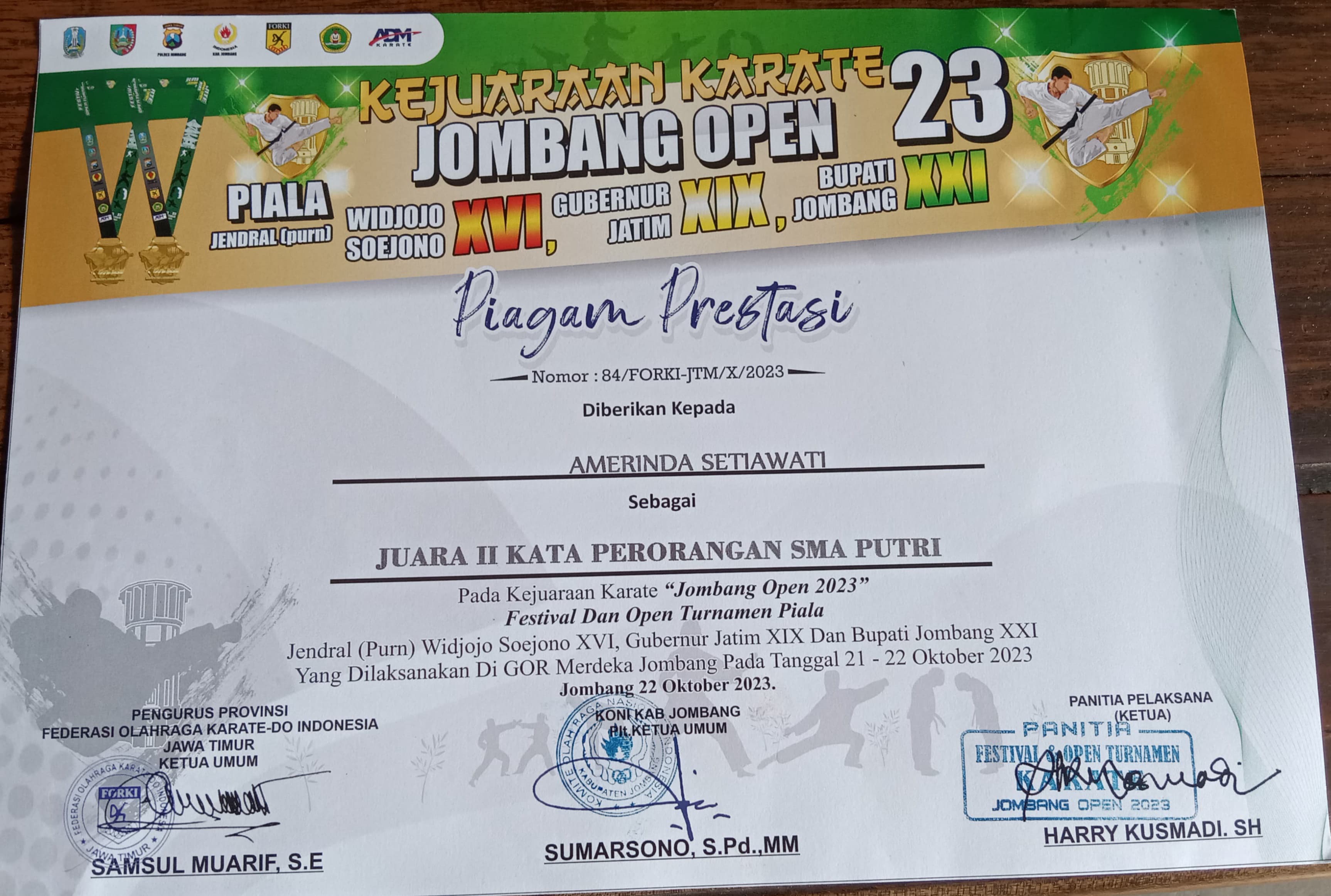 KEJUARAAN KARATE JOMBANG OPEN TAHUN 2023 KATA PERORANGAN PUTRI