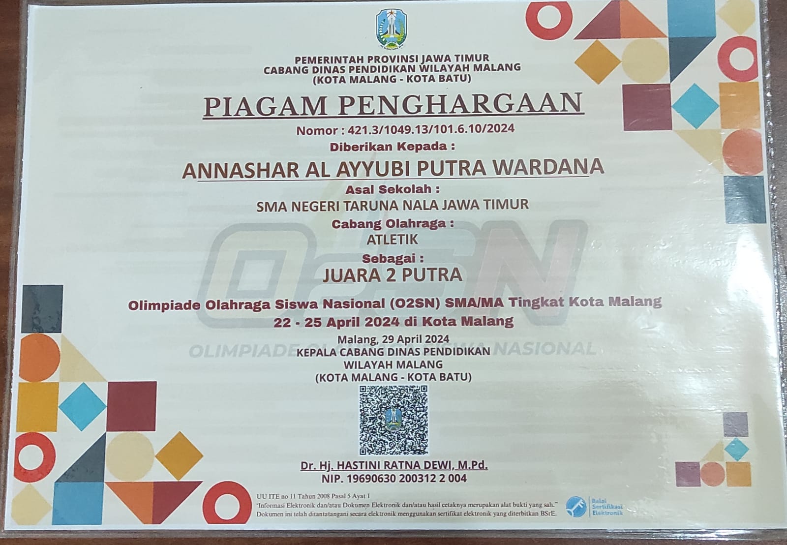 OLIM PIADE OLAHRAGA SISWA NASIONAL (O2SN) SMA/MA TINGKAT KOTA MALANG