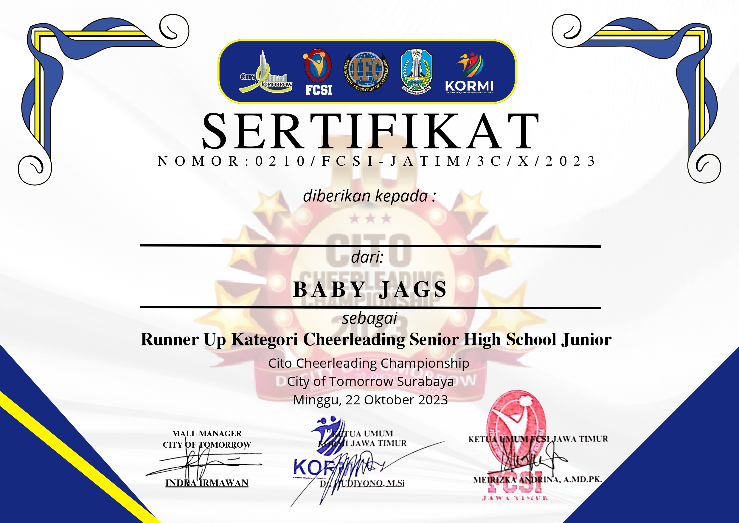 LOMBA CHEERLEADING, KOMPETISI CITO CHEERLEADING CHAMPIONSHIP, KEJUARAAN CHEERLEADING SENIOR HIGH SCHOOL JUNIOR 