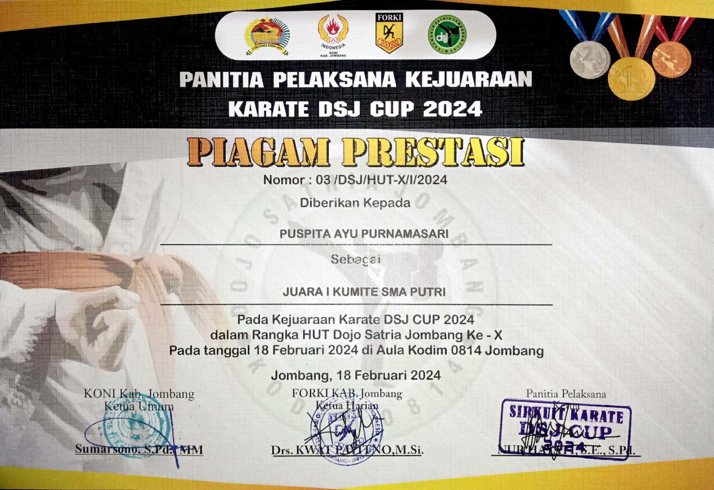 KARATE DSJ CUP 2024 HUT DOJO SATRIA JOMBANG KE-X DI KODIM 0814 JOMBANG