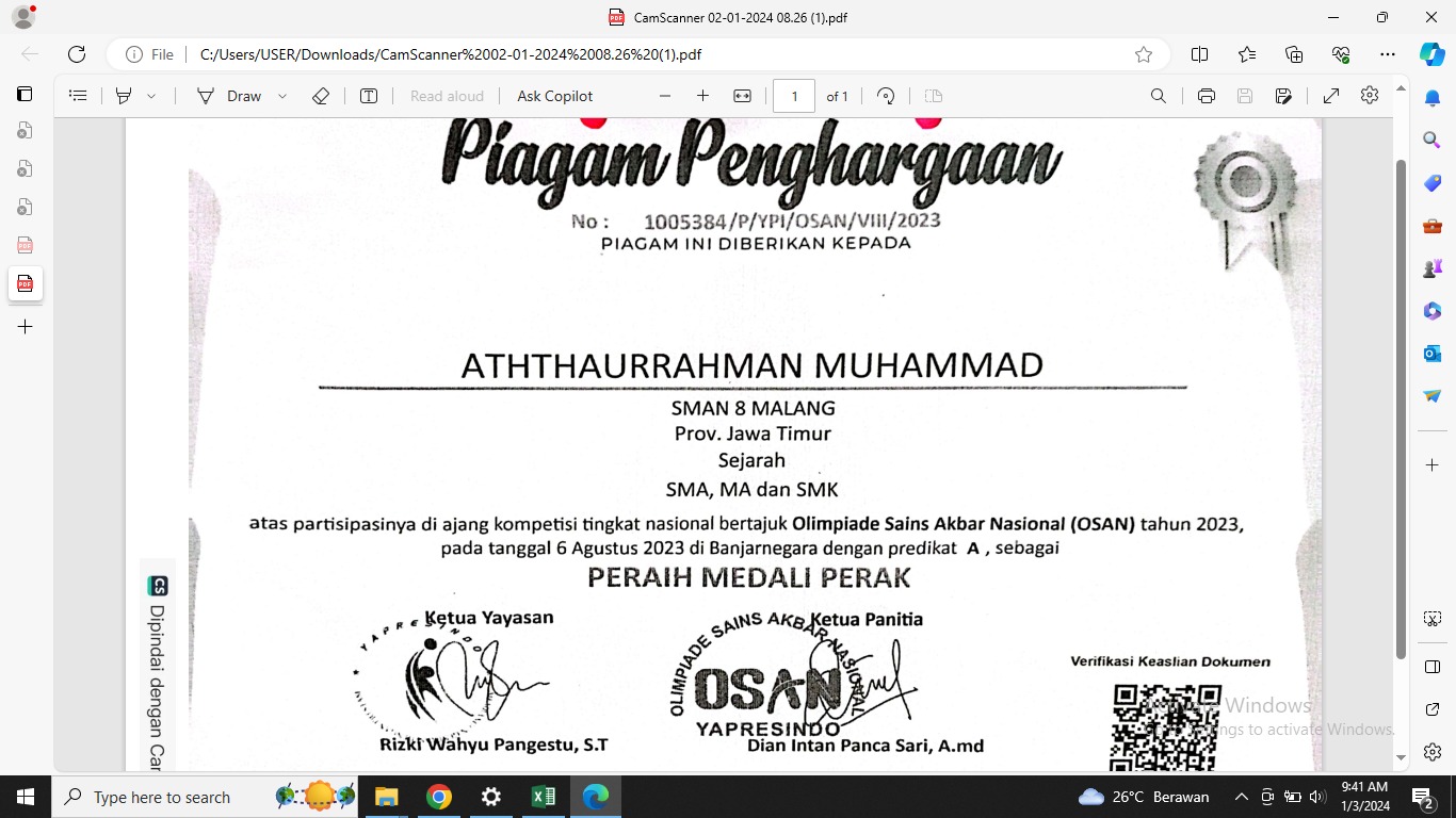 Olimpiade Sains Akbar Nasional (OSAN) 2023 - Medali Perak - Sejarah