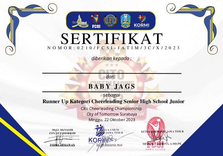 JUARA 2 3C (CITO CHEERLEADING CHAMPIONSHIP) KATEGORI SENIOR HIGH SCHOOL TAHUN 2023