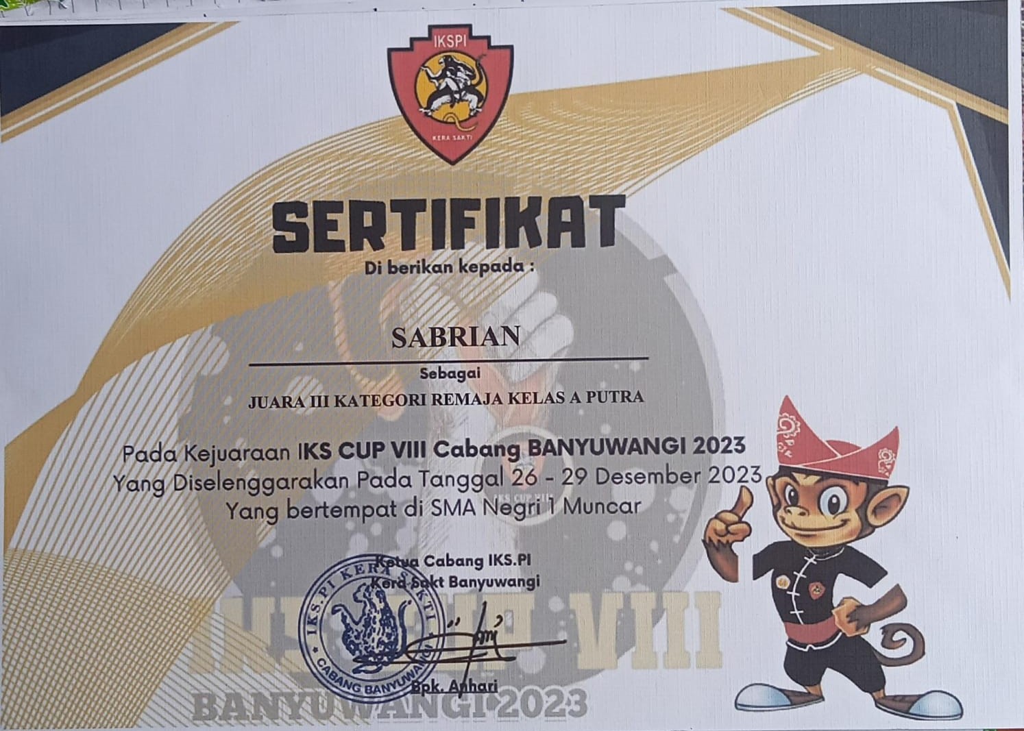 Kategori Remaja Kelas A Putra Pada Kejuraan IKS CUP VIII Cabang Banyuwangi  2023 yang di selenggarakan pada tanggal  26-29 Desember 2023 yang bertempat di SMAN 1 Muncar\'