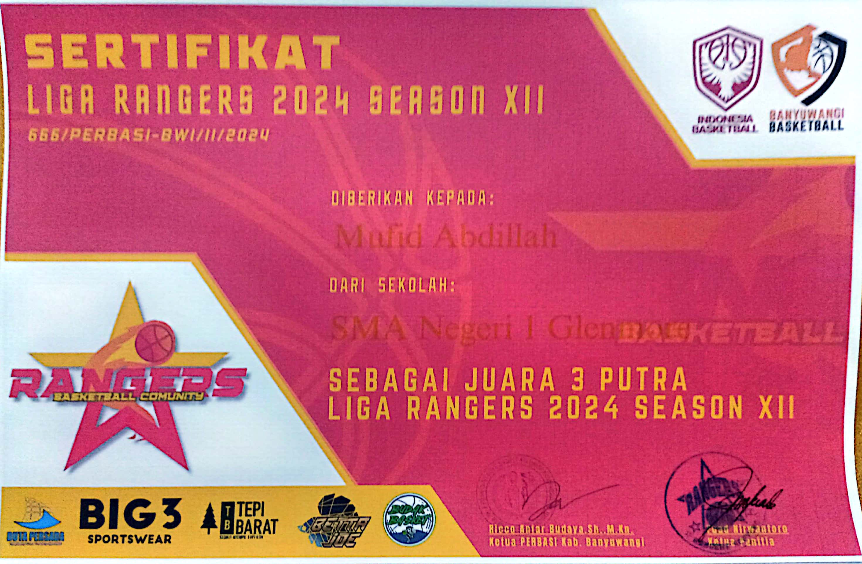 Juara Tiga Putra Liga Ranger 2024 Season XII