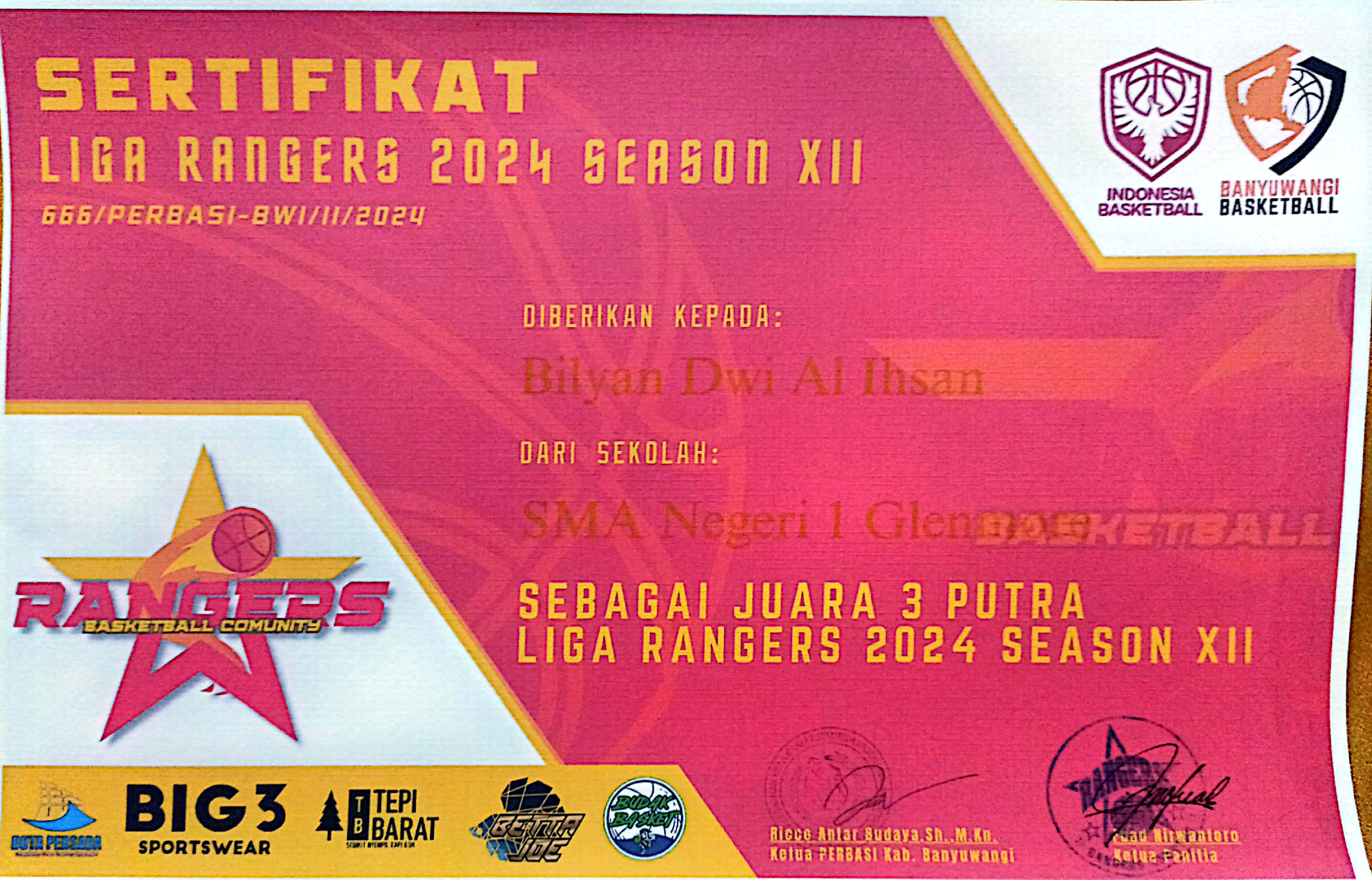 Juara Tiga Putra Liga Ranger 2024 Season XII